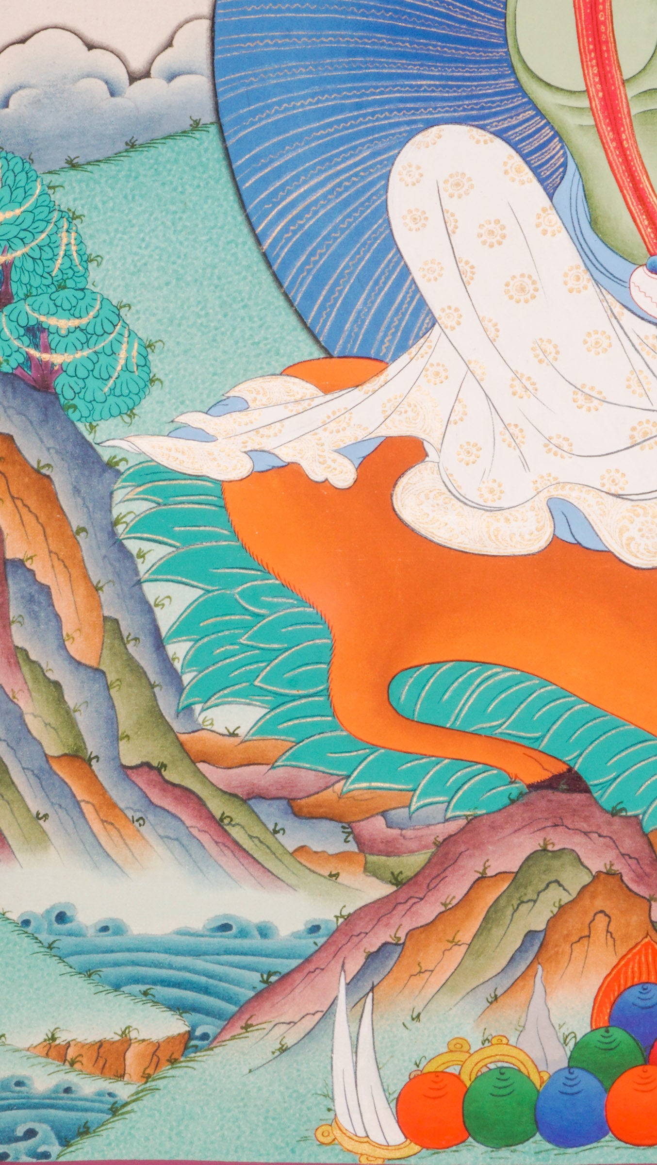 Milarepa Thangka - a sacred hand-painted Tibetan Buddhist artwork depicting the esteemed yogi and spiritual teacher Milarepa.