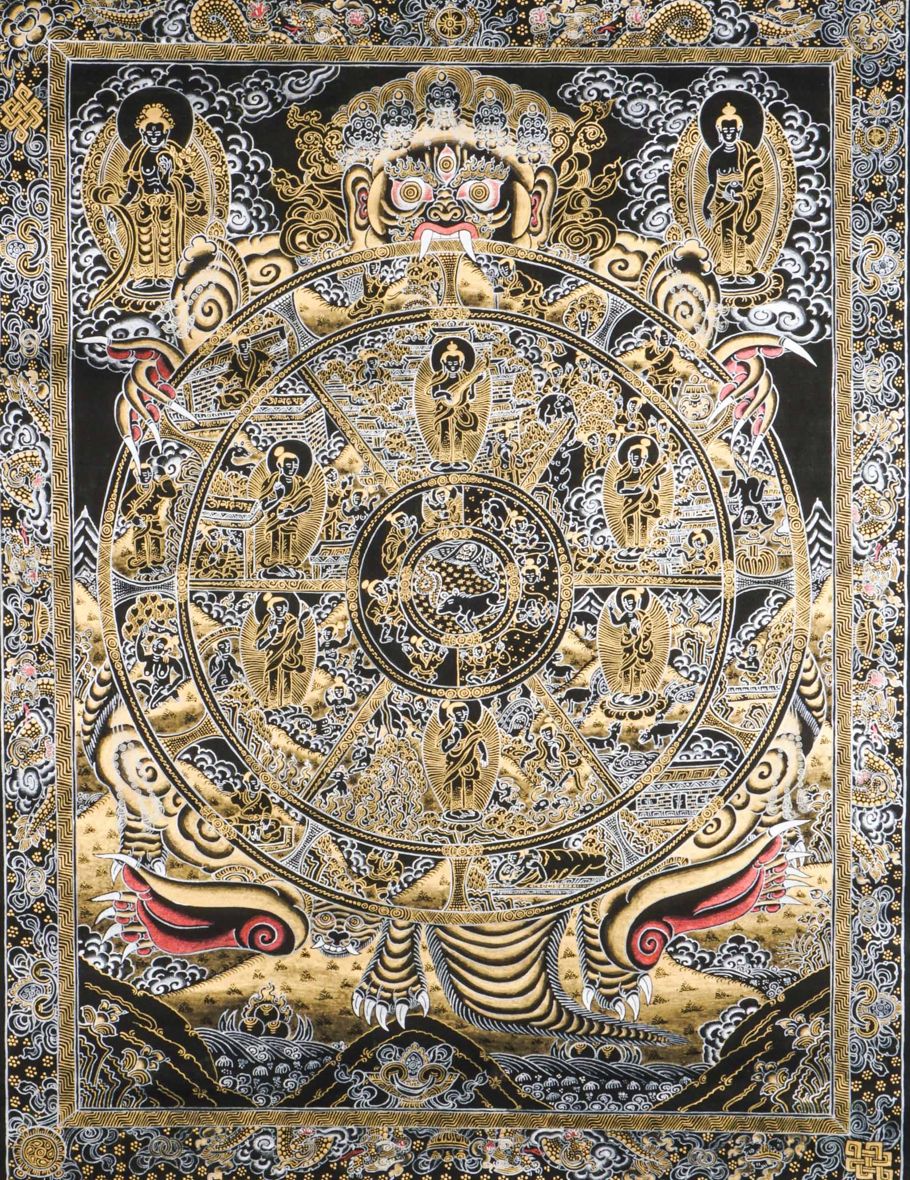 Red, gold and silver Art of Wheel of life Thangka painting