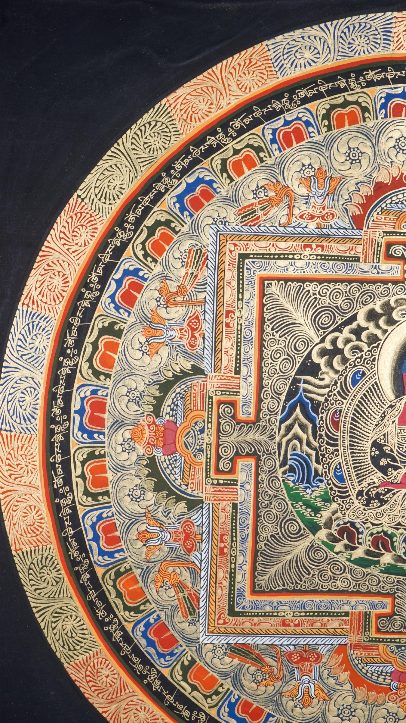 A Round Mandala with Amitabha buddha - a sacred geometric design central to Buddhist tradition, symbolizing the universe.