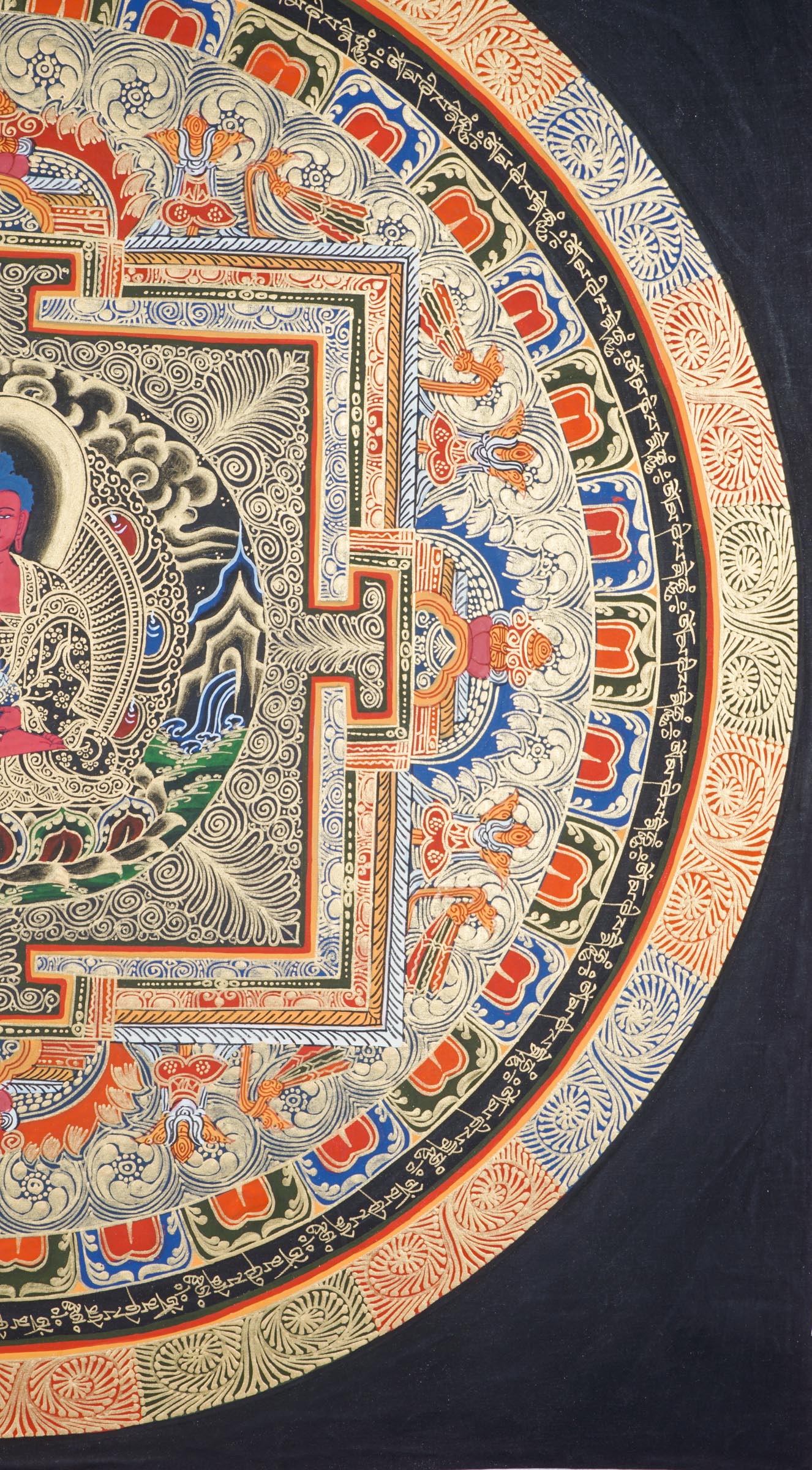A Round Mandala with Amitabha buddha - a sacred geometric design central to Buddhist tradition, symbolizing the universe.