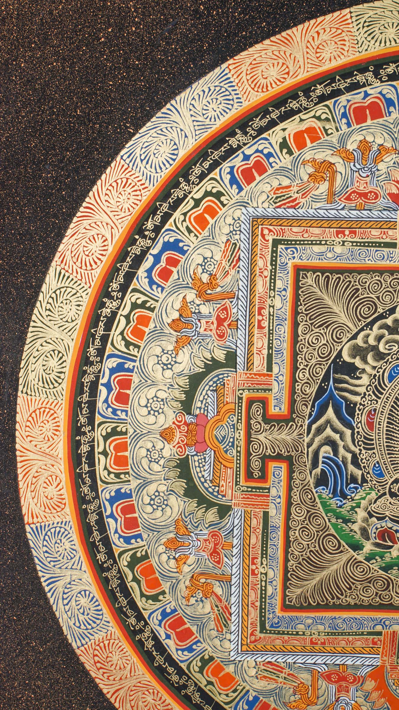 Shakyamuni Buddha Round Mandala Thangka - a sacred circle symbolizing the universe and a pure spiritual space.