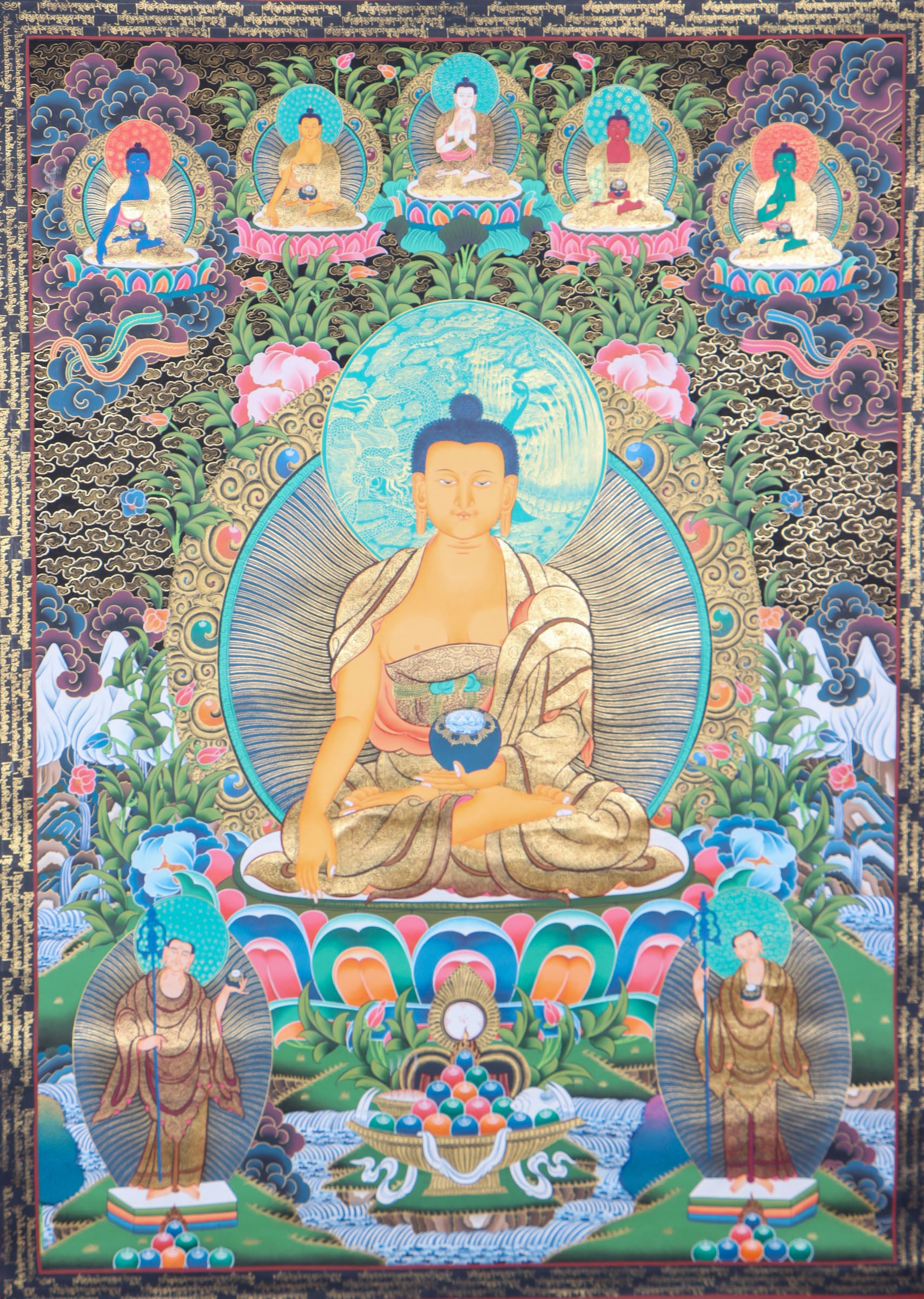 This genuine Tibetan thangka of Shakyamuni Buddha is handcrafted on cotton canvas using mineral pigments, capturing the enlightened essence of the historical Buddha with serene precision. A powerful symbol in Buddhism, it brings spiritual depth and sacred energy to any meditation or devotional space.