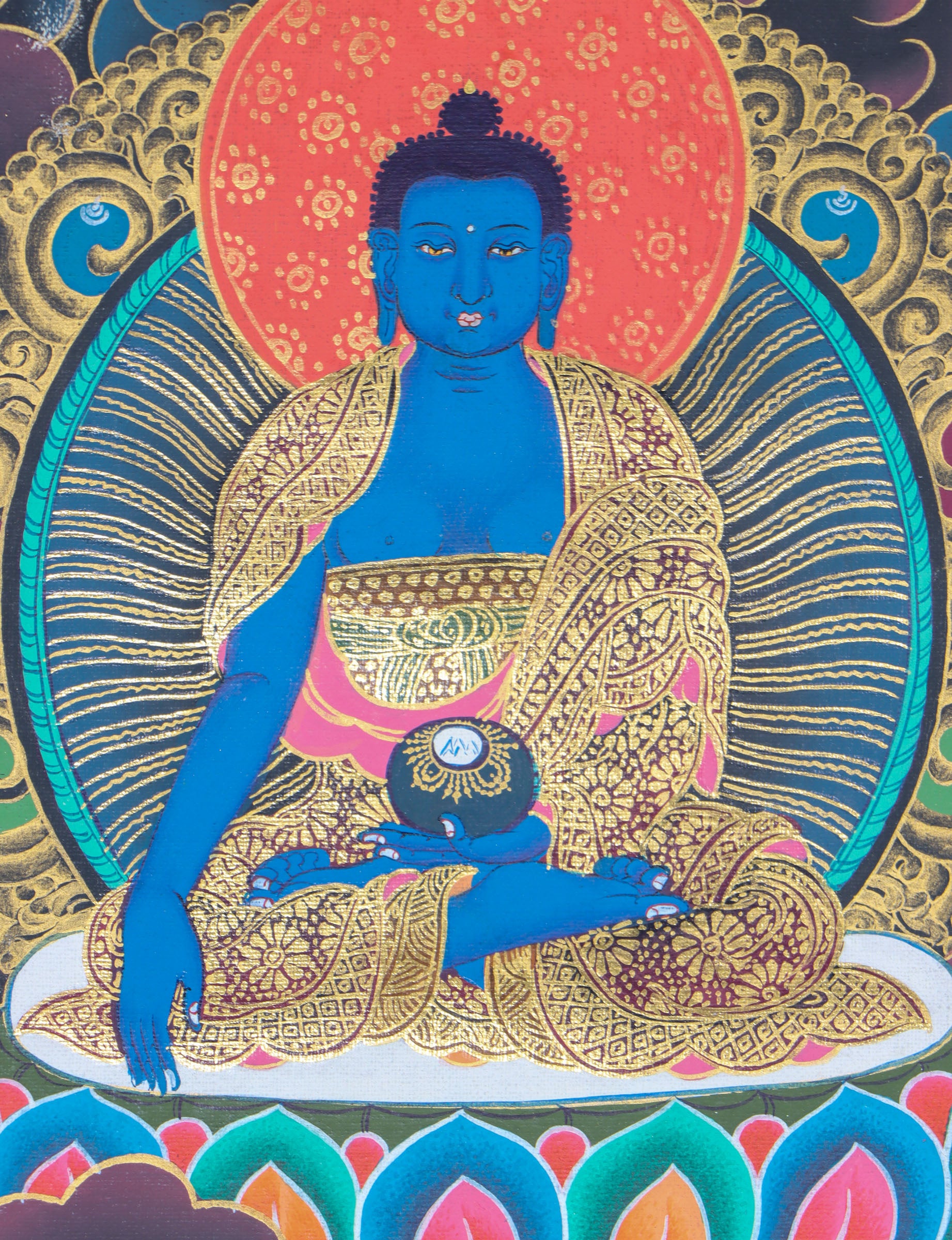 This genuine Tibetan thangka of Shakyamuni Buddha is handcrafted on cotton canvas using mineral pigments, capturing the enlightened essence of the historical Buddha with serene precision. A powerful symbol in Buddhism, it brings spiritual depth and sacred energy to any meditation or devotional space.