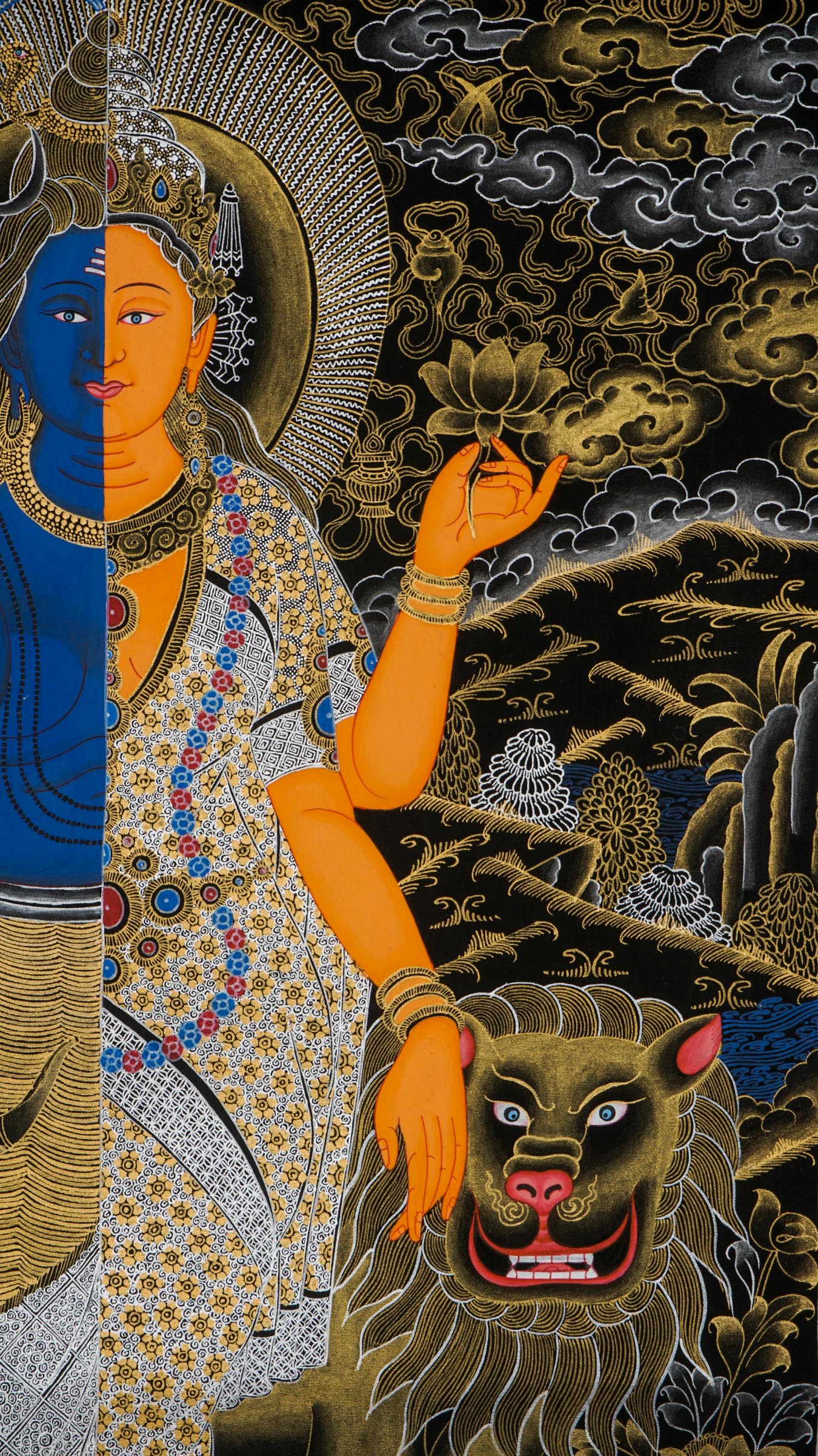 Shiva Shakti Thangka - a single sacred artwork beautifully combined with the divine energies of Shiva and Shakti.