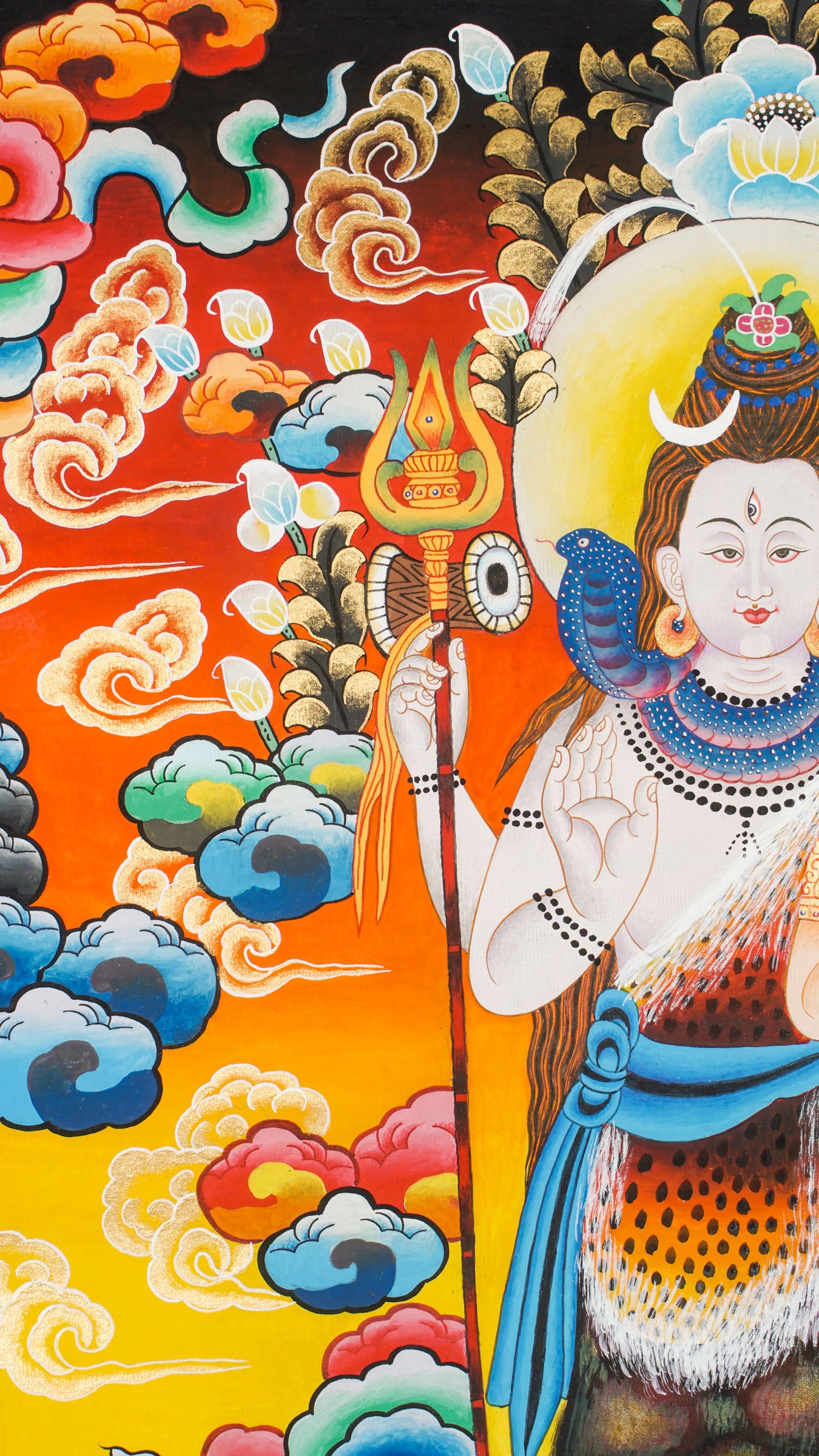 Shiva Shakti Thangka - a delightful thangka beautifully portraying the divine duo standing side by side on a blossoming lotus.