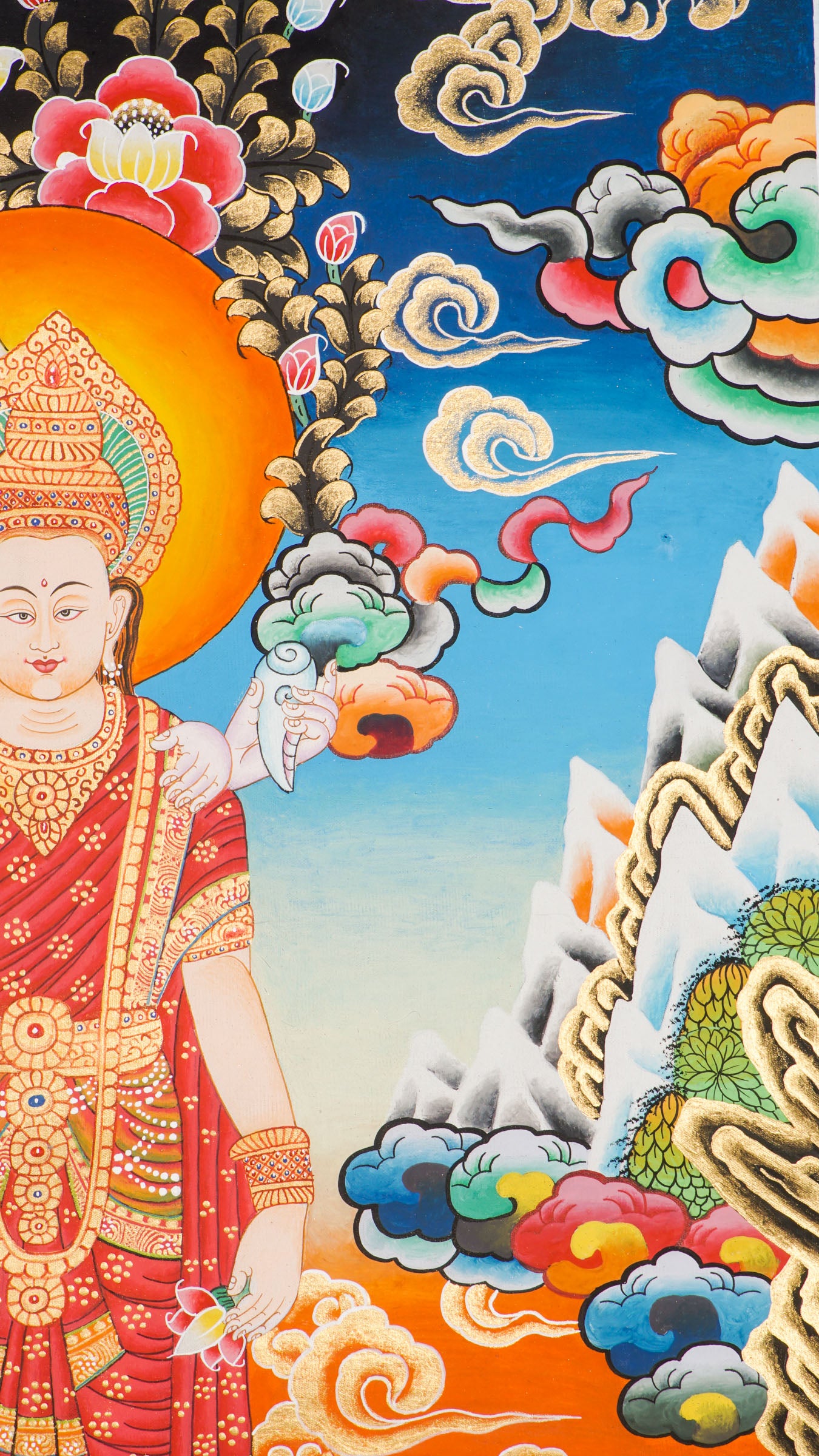 Shiva Shakti Thangka - a delightful thangka beautifully portraying the divine duo standing side by side on a blossoming lotus.