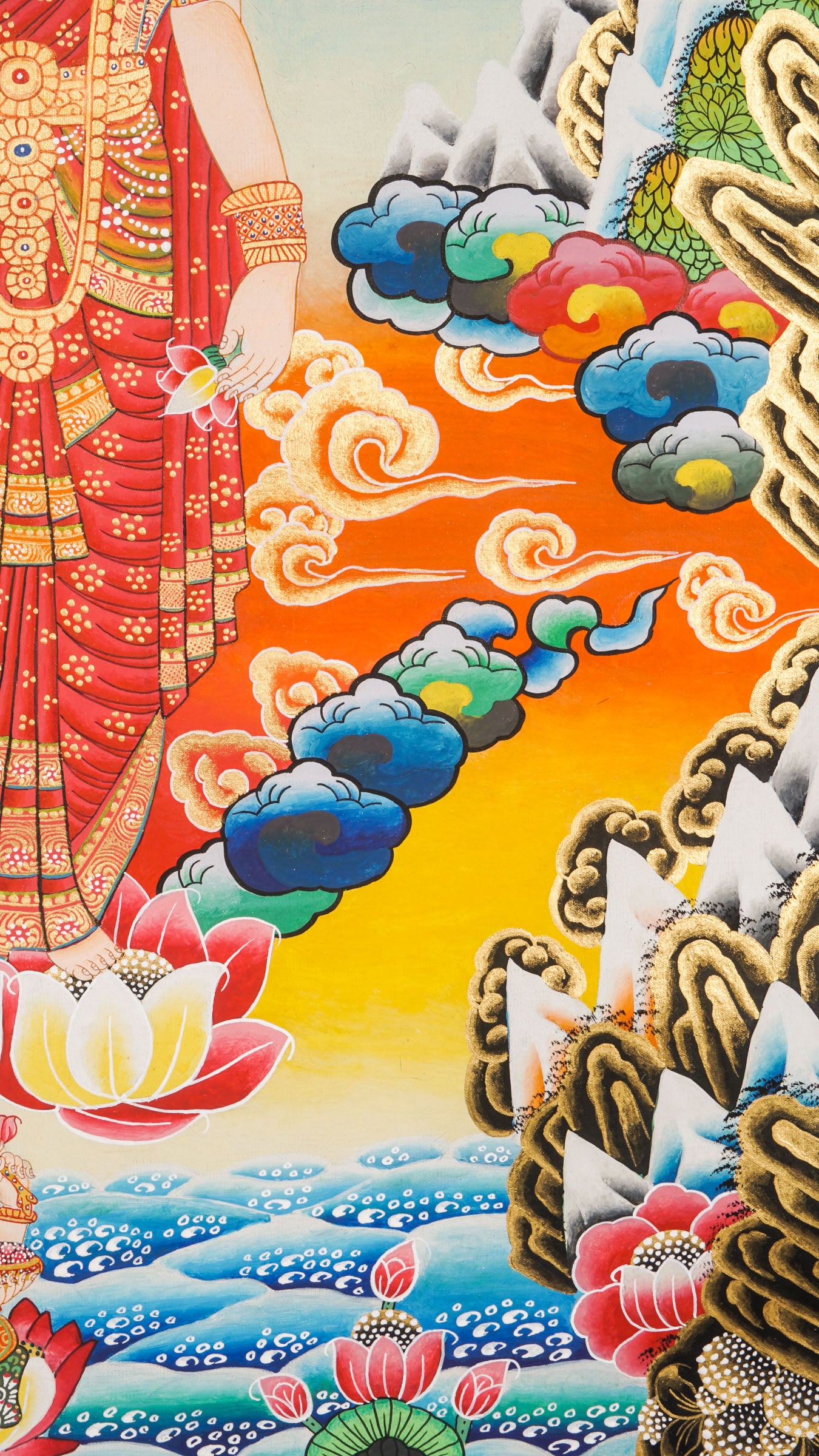 Shiva Shakti Thangka - a delightful thangka beautifully portraying the divine duo standing side by side on a blossoming lotus.