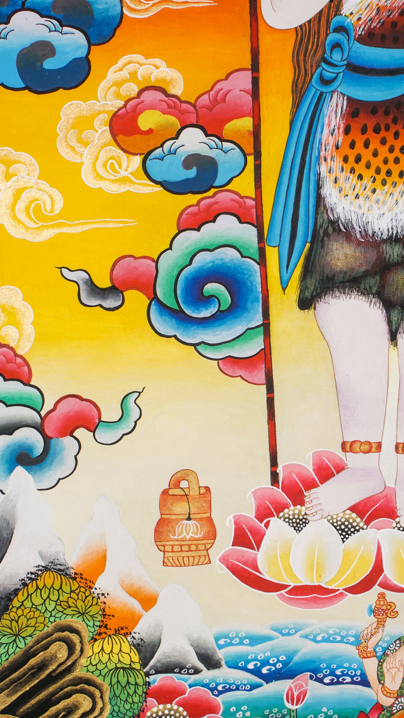 Shiva Shakti Thangka - a delightful thangka beautifully portraying the divine duo standing side by side on a blossoming lotus.