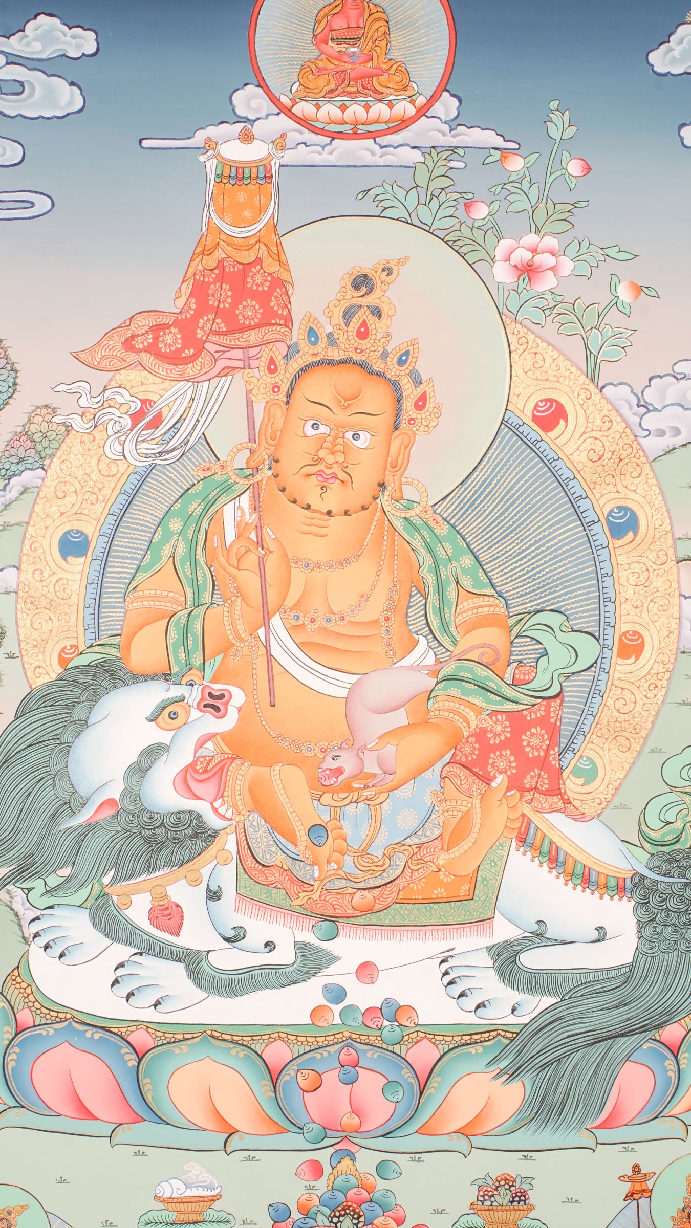 Singh Zambala Thangka - representing  noble figure of Kuber, the guardian of wealth and prosperity in Vajrayana Buddhism.
