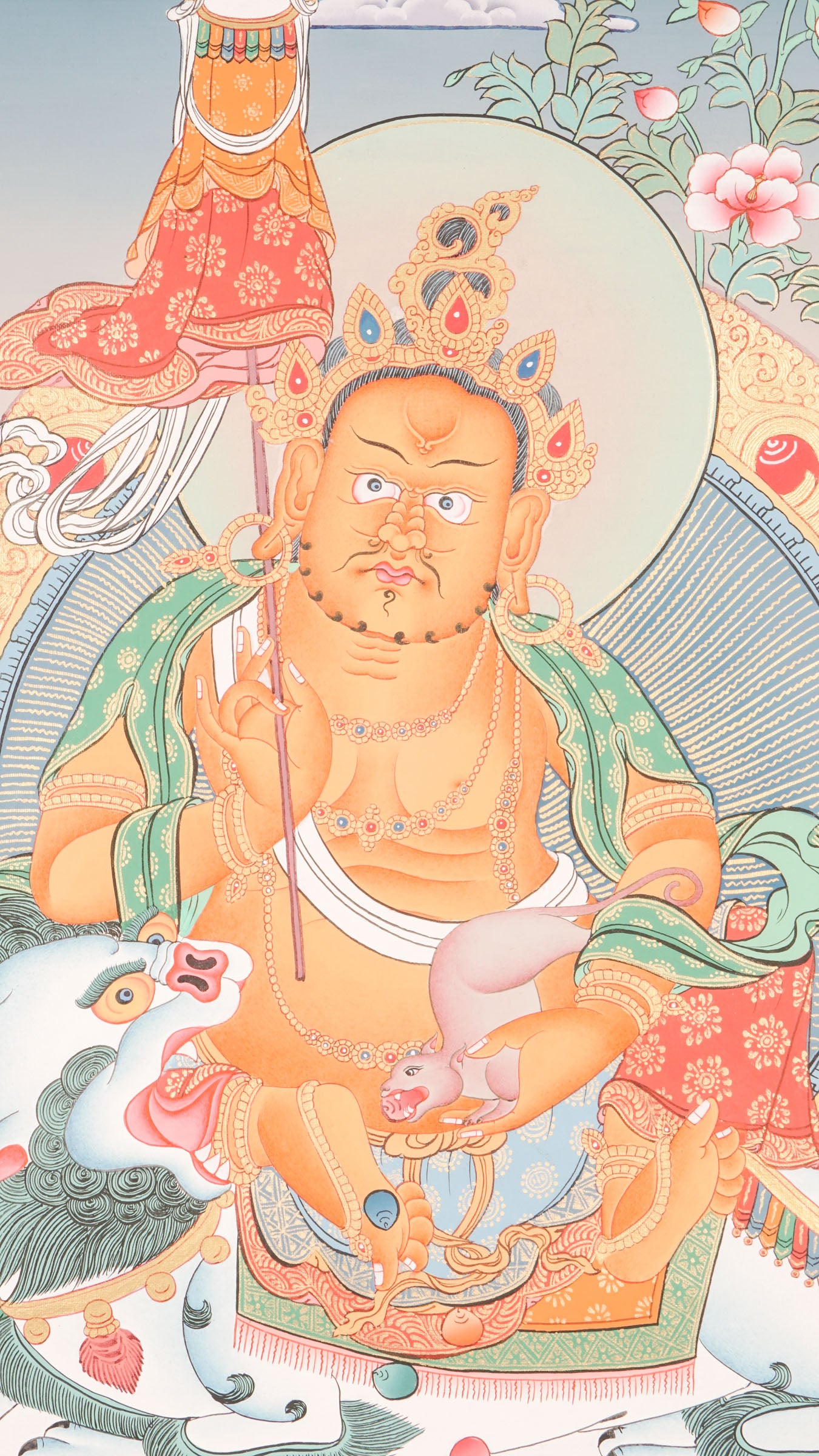 Singh Zambala Thangka - representing  noble figure of Kuber, the guardian of wealth and prosperity in Vajrayana Buddhism.