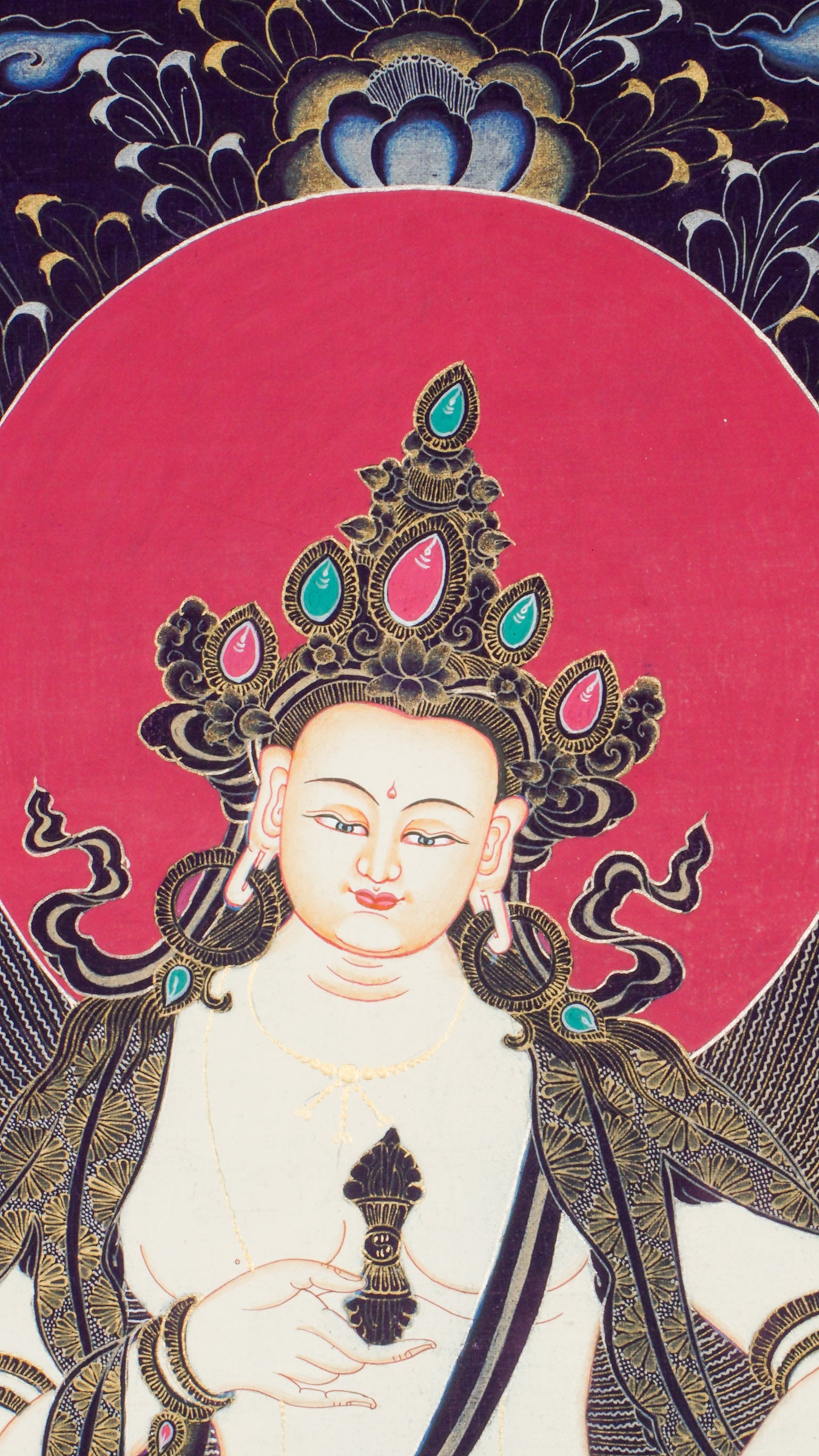 A beautifully hand-painted sacred artwork of Vajra Sattva Thangka with mantra.