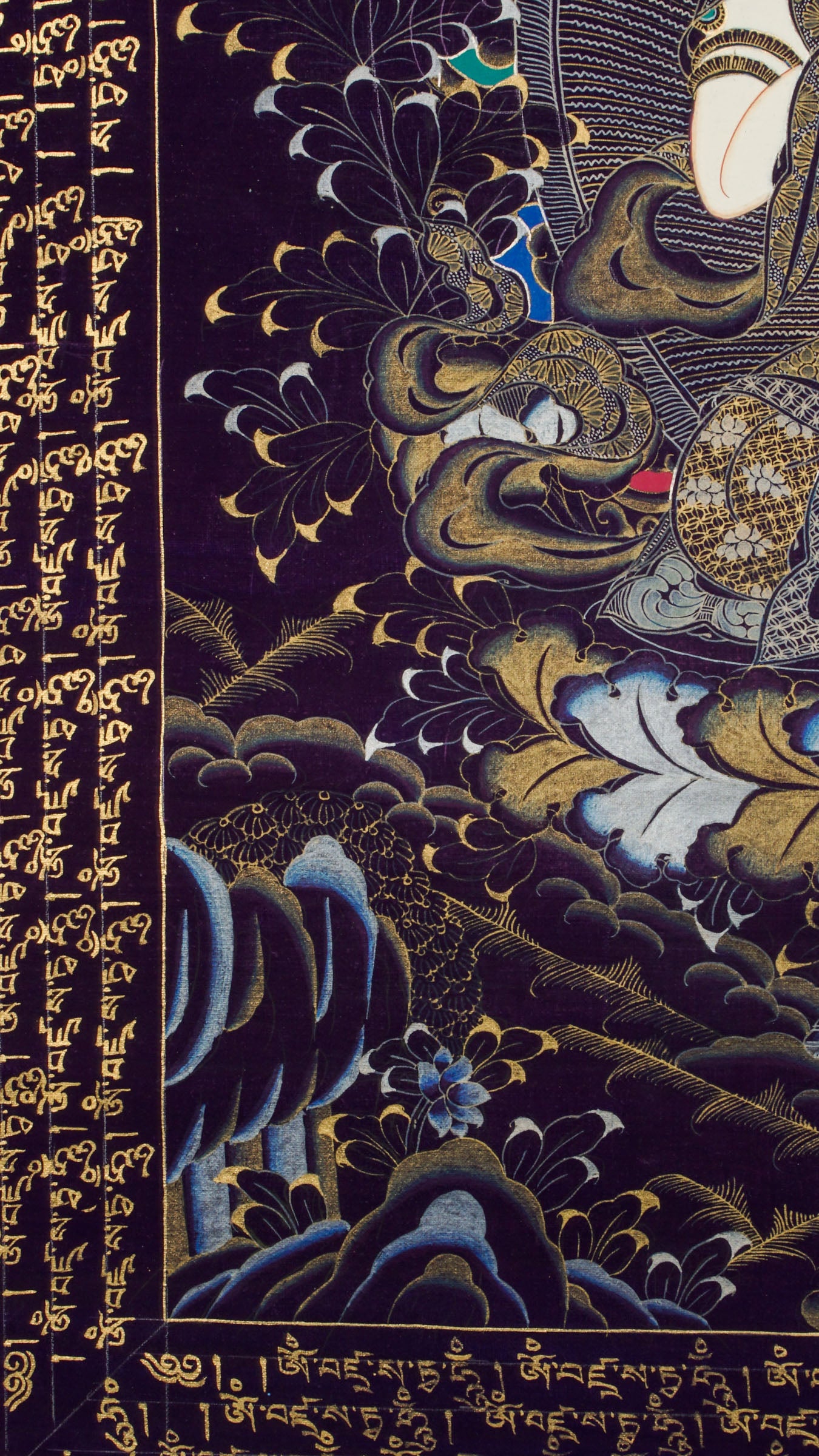 A beautifully hand-painted sacred artwork of Vajra Sattva Thangka with mantra.