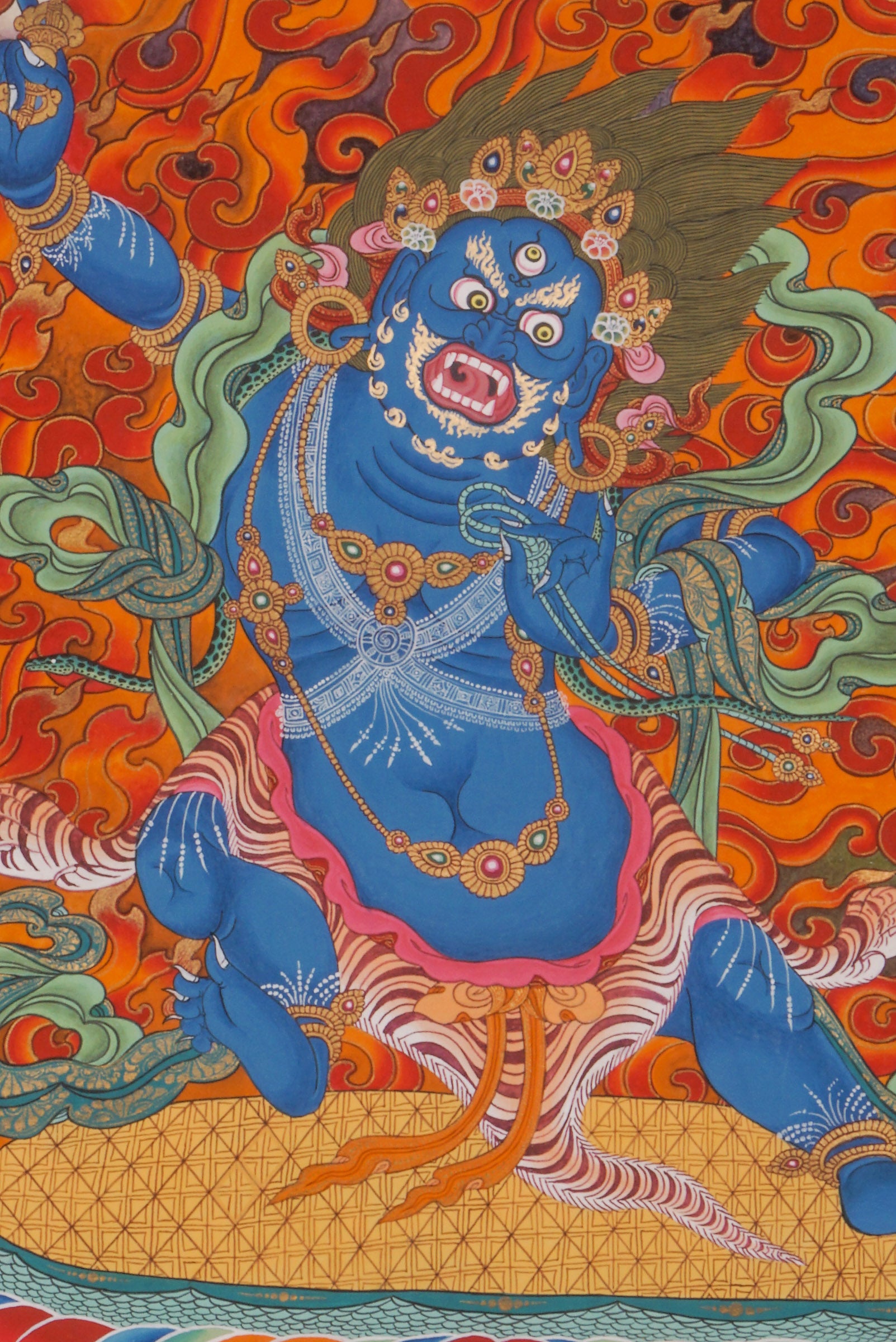 This genuine Vajrapani Thangka embodies strength, courage, and spiritual protection, hand-painted with natural mineral pigments by skilled artisans. A powerful focal point for meditation or sacred display, it invites Vajrapani's energy of transformation and inner fortitude into your space.