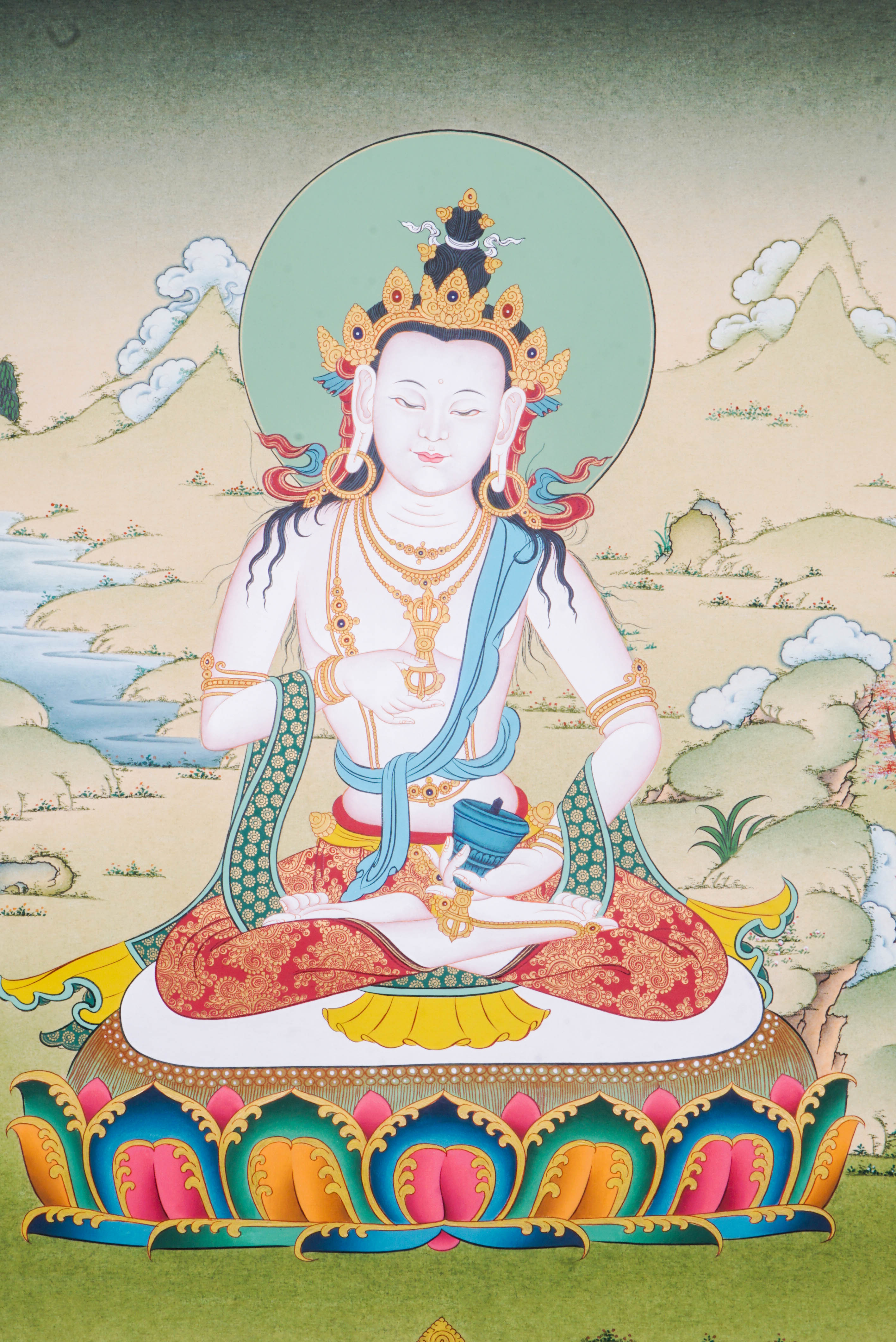 The Vajrasattva Thangka Painting symbolizes purification in Tibetan Buddhism, uniting wisdom and compassion through detailed, hand-painted artistry. A powerful piece for spiritual clarity and cleansing.