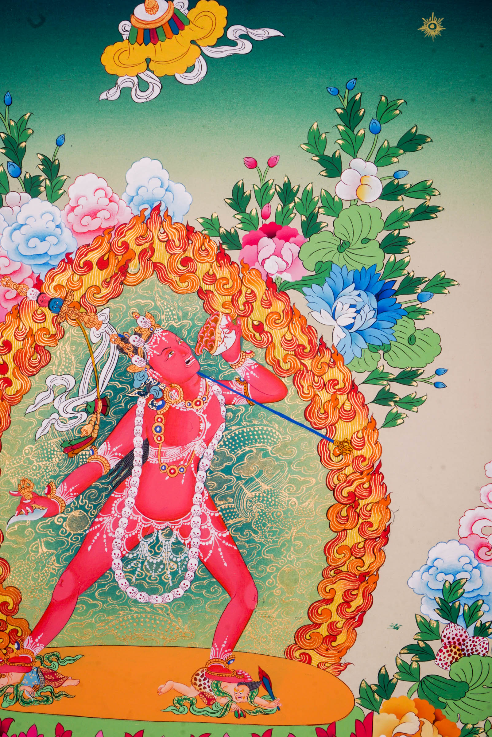 Yogini Thangka - a sacred thangka art beautifully representing the fierce yet compassionate female deity central to tantric Buddhism.