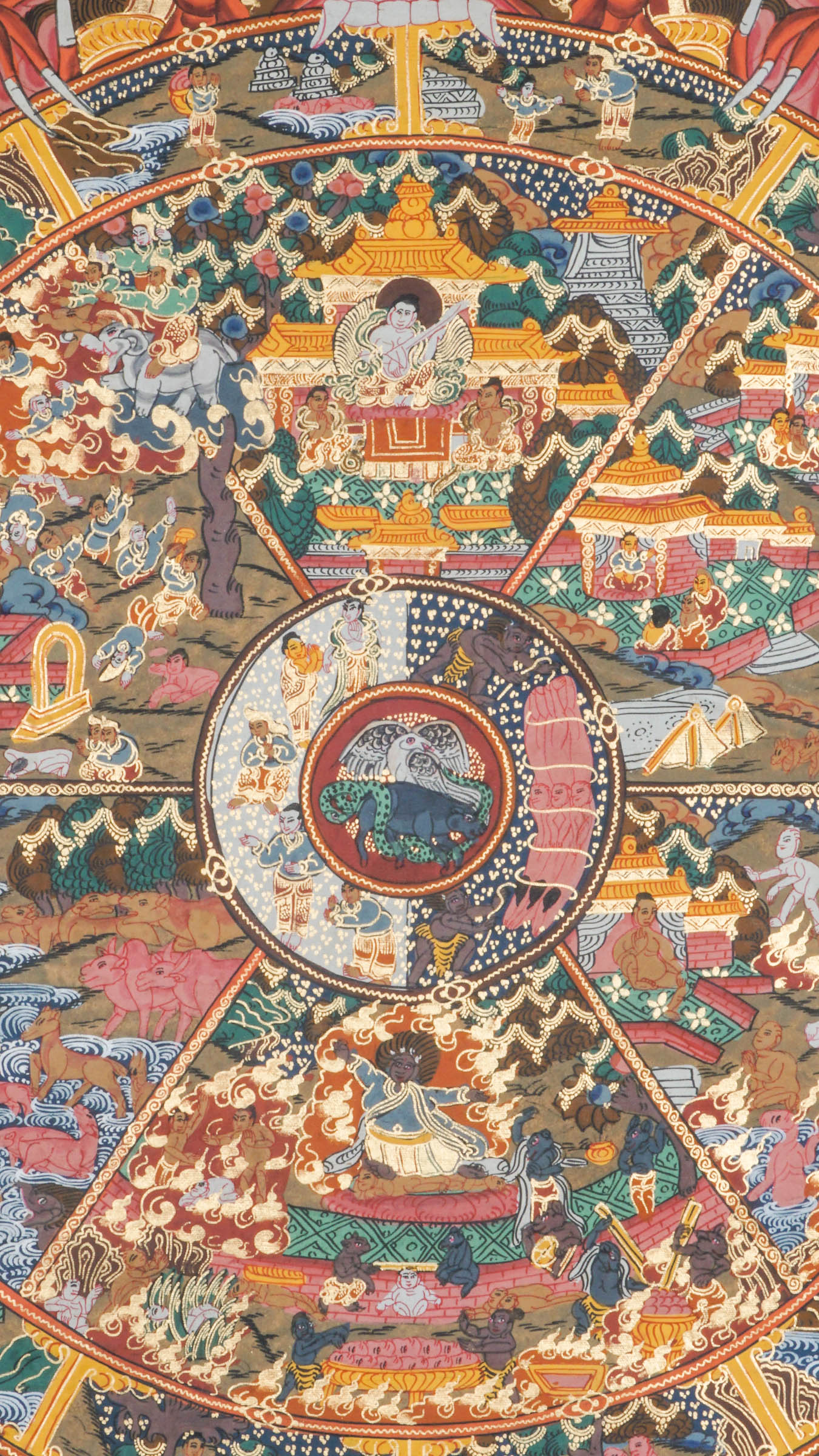 Wheel of Life Thangka Art- Riduk Painting of Yama of Human life and death