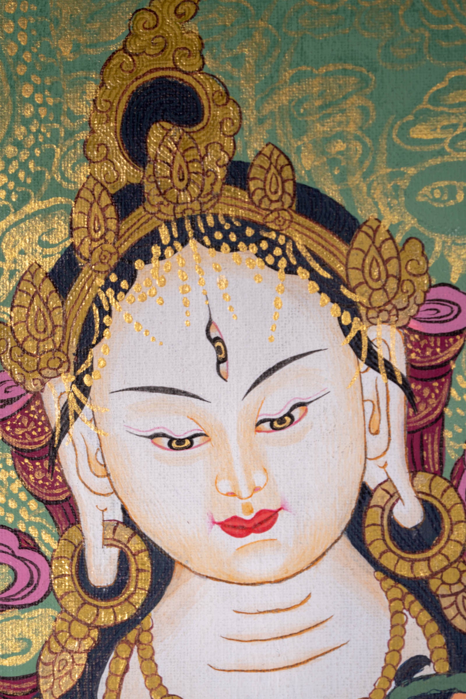 The White Tara Thangka Painting is a ideal for invoking tranquility and enlightenment in your home or sacred space.