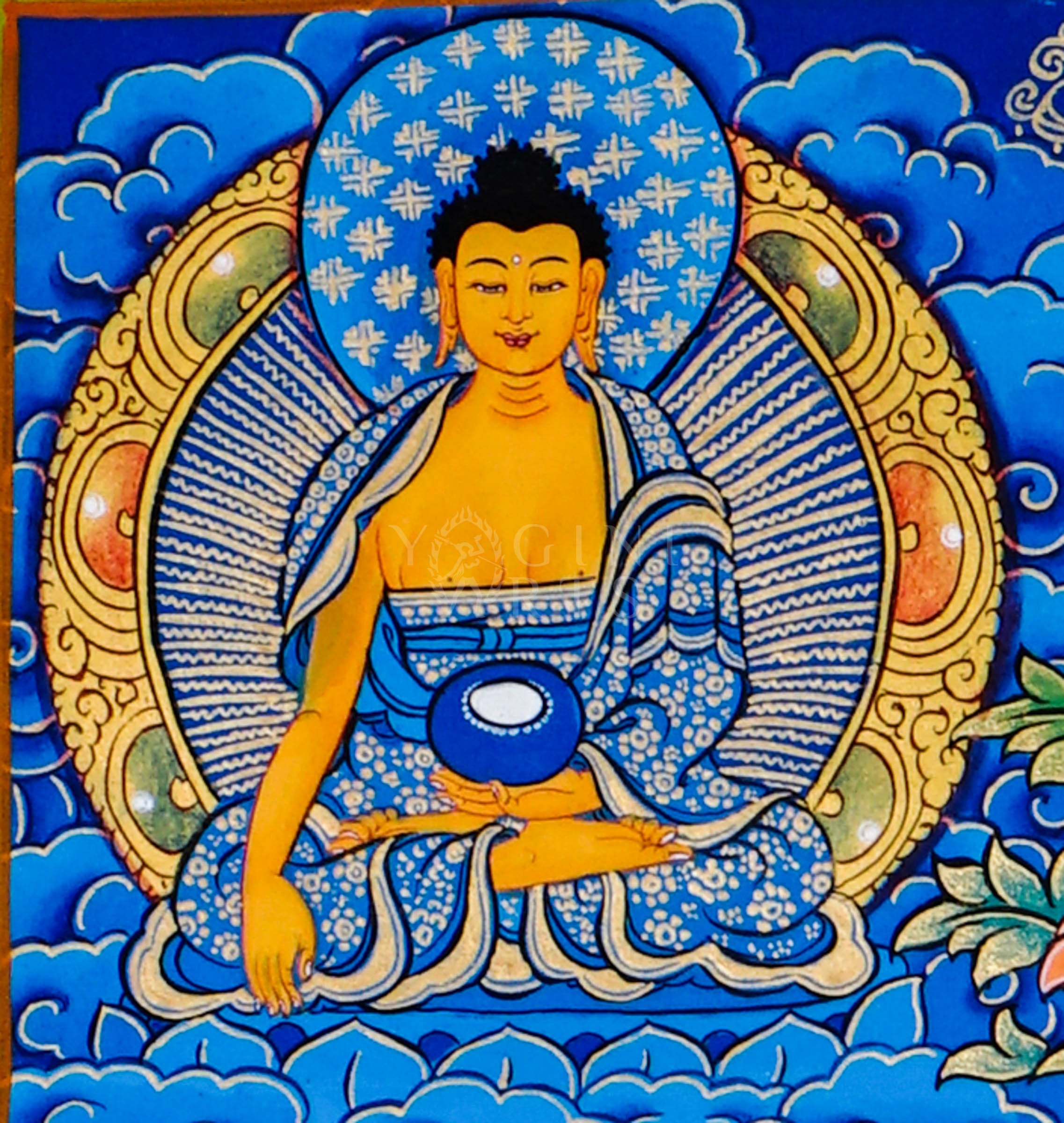 Tibetan thangka of White Tara seated on a lotus throne with seven eyes of wisdom, surrounded by attendant forms, hand-painted with traditional Himalayan Buddhist iconography