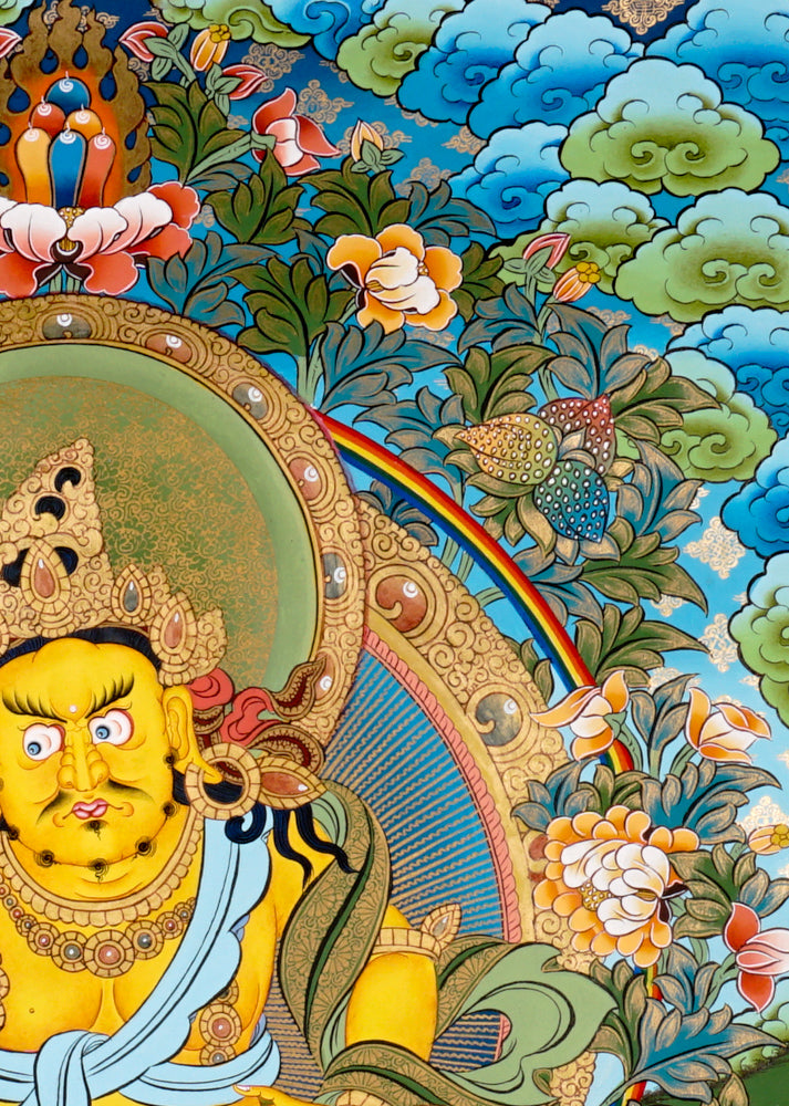 Yellow Zambhala Thangka | Peaceful Wealth & Prosperity Art
