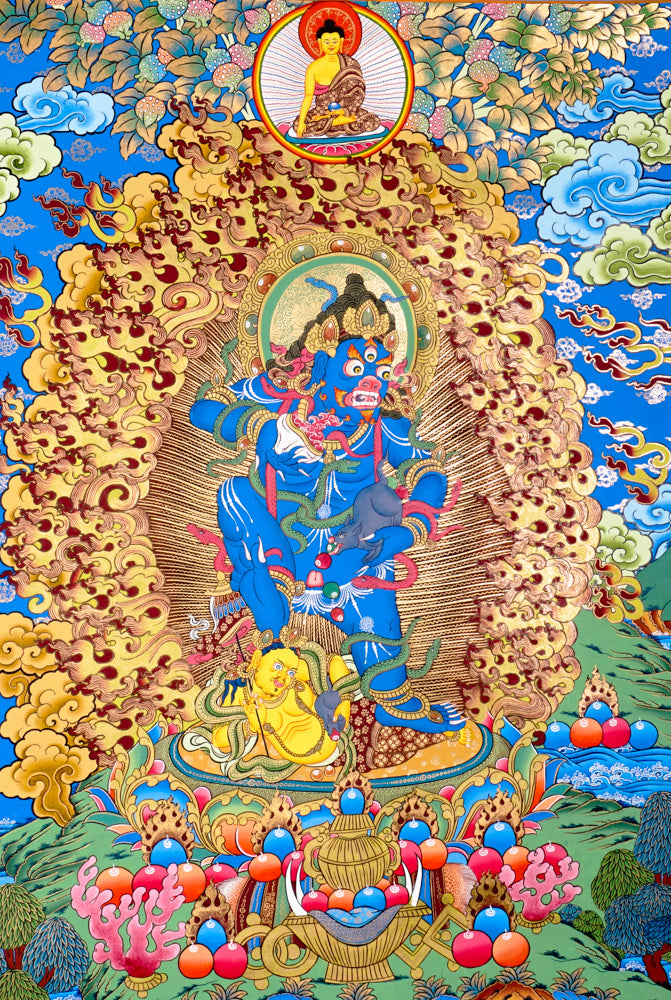 Black Zambhala Thangka with Buddha | Wealth & Karma Cleansing Art