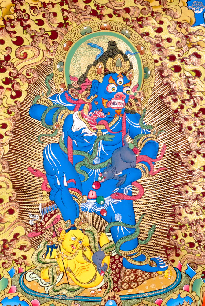 Black Zambhala Thangka with Buddha | Wealth & Karma Cleansing Art