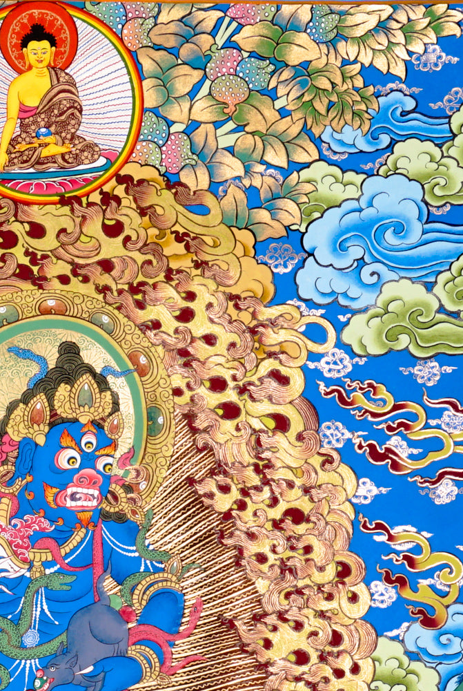 Black Zambhala Thangka with Buddha | Wealth & Karma Cleansing Art