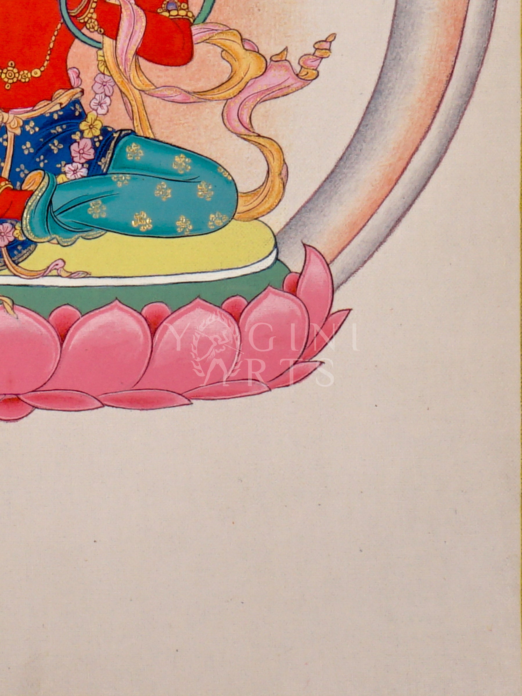 Red Tara Tibetan Buddhist thangka featuring red goddess seated on pink lotus throne holding lotus flower