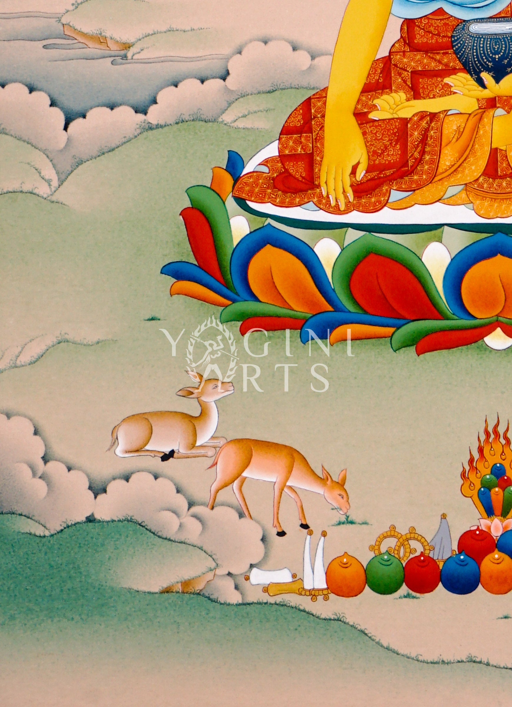 hakyamuni Buddha thangka showing the historical Buddha seated in meditation with earth-touching mudra and alms bowl