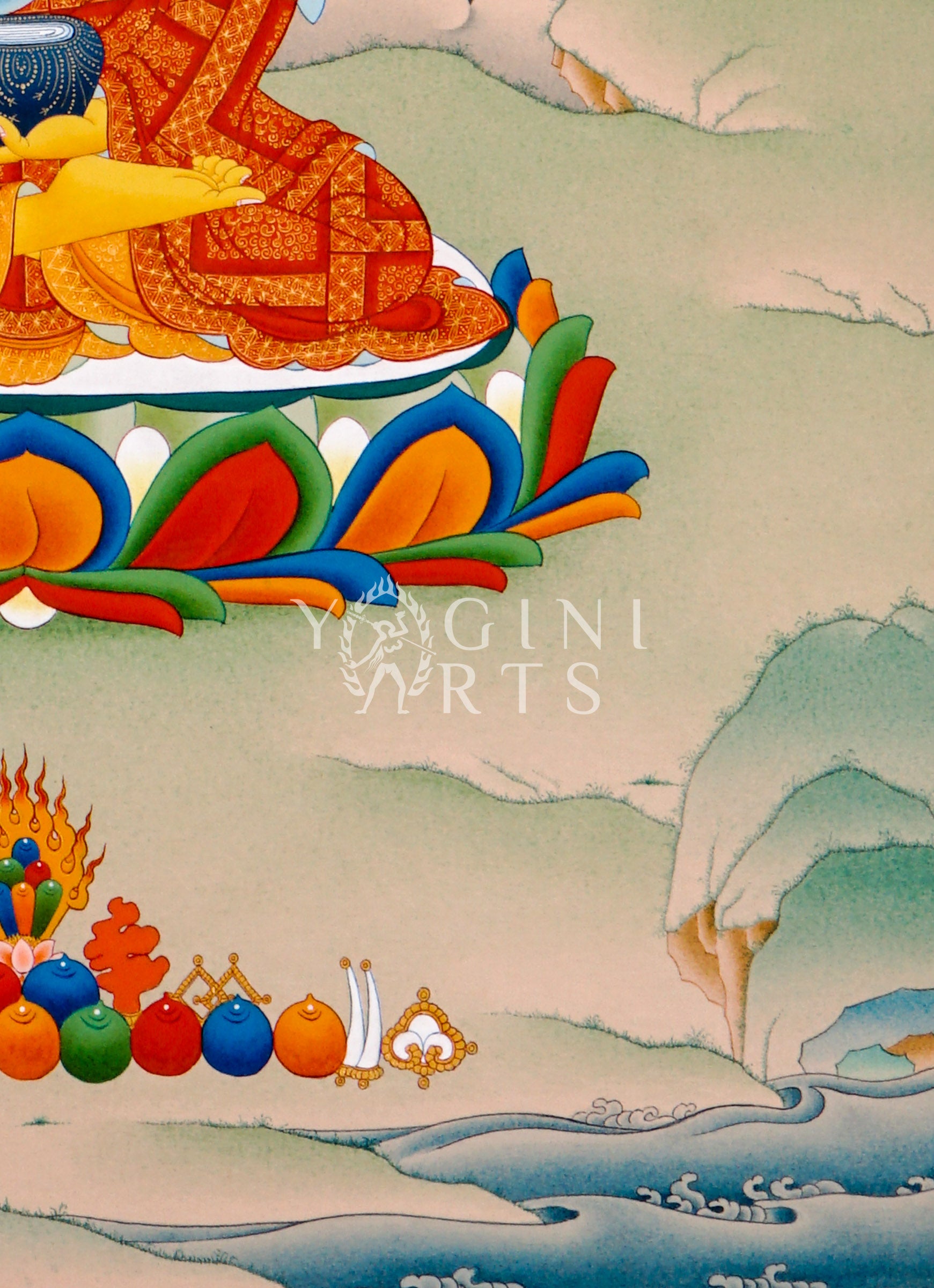 hakyamuni Buddha thangka showing the historical Buddha seated in meditation with earth-touching mudra and alms bowl