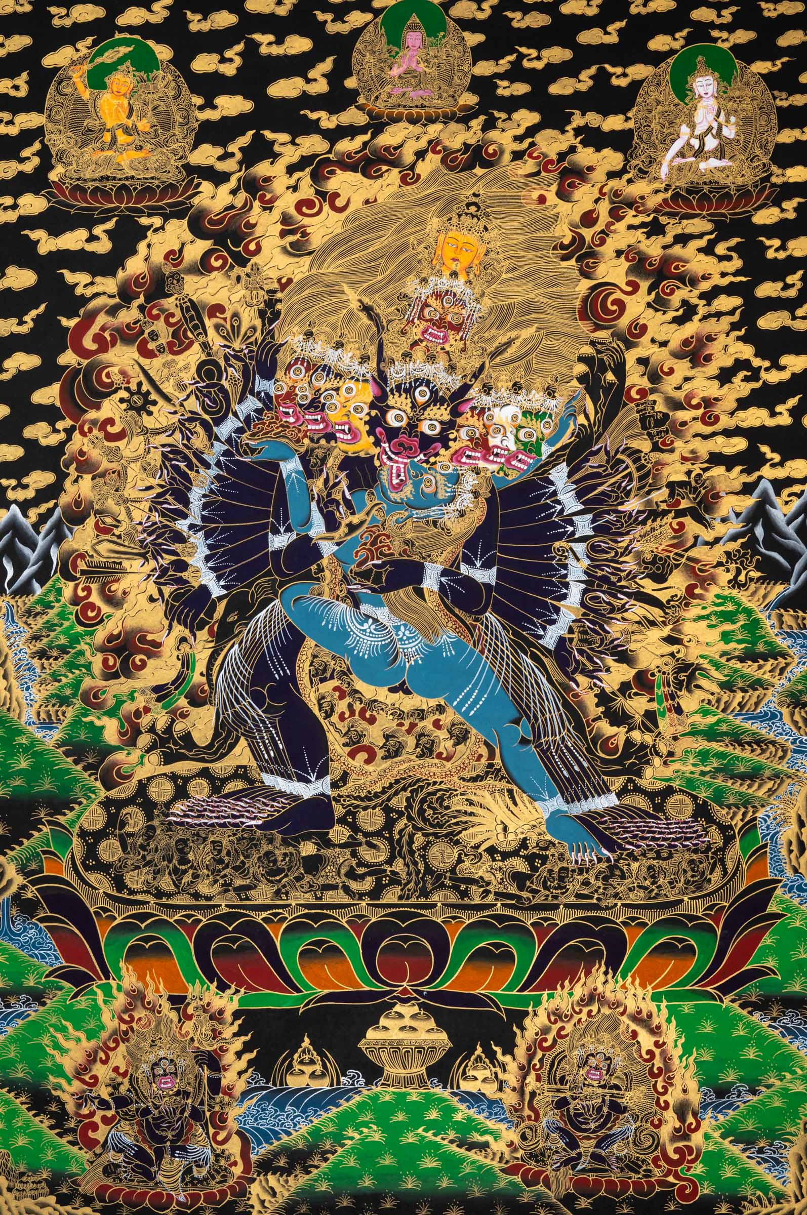 YAMANTAKA SHAKTI THANGKA - The conqueror of Death, highly detailed, hand-painted artwork