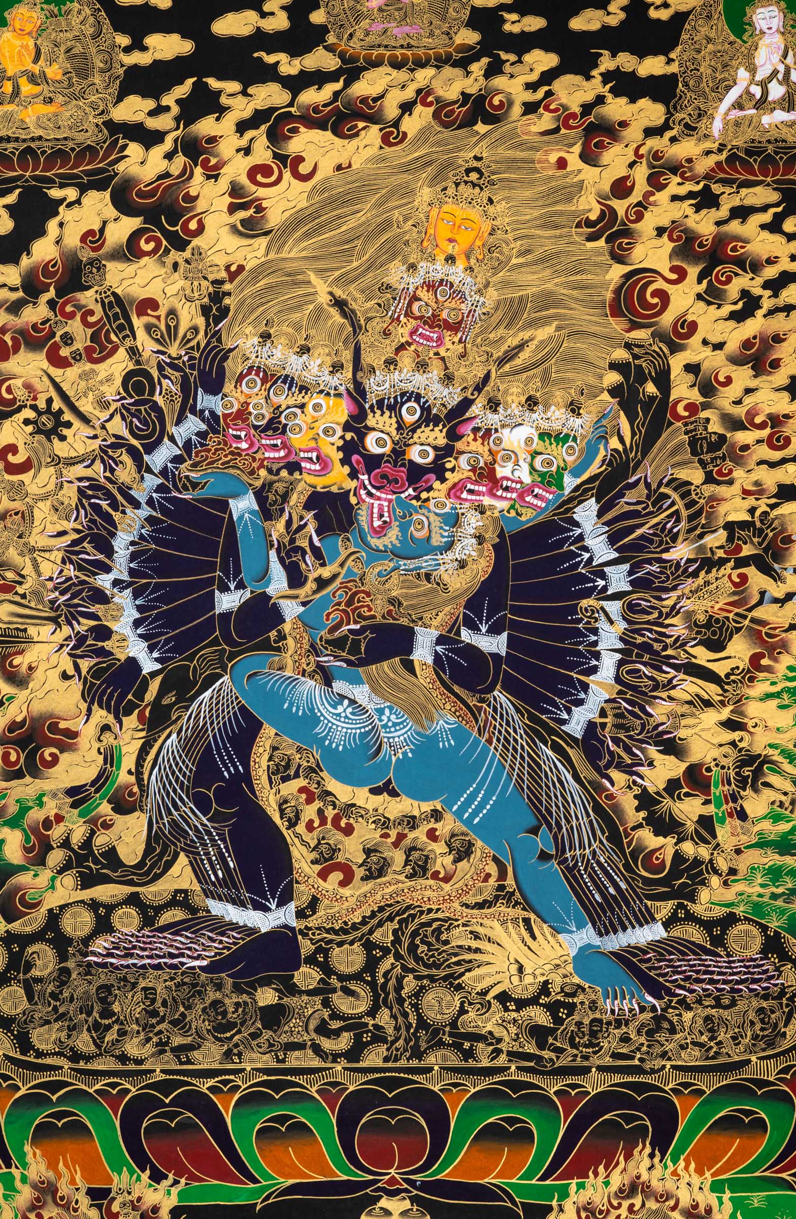 YAMANTAKA SHAKTI THANGKA - The conqueror of Death, highly detailed, hand-painted artwork