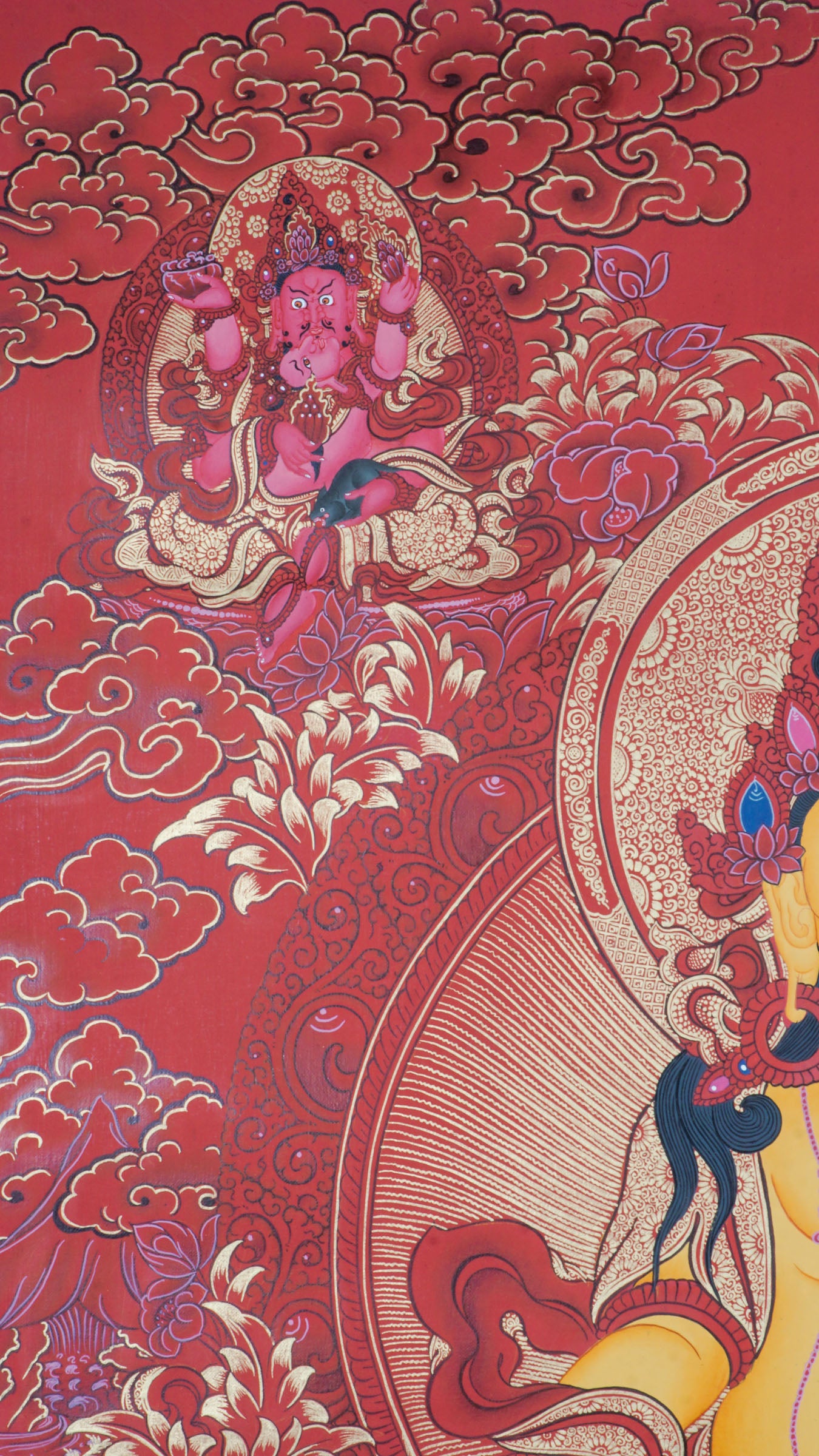 The Zambala Thangka is a genuine Tibetan Buddhist artwork symbolizing wealth, abundance, and protection. Hand-painted with vibrant colors, this authentic thangka attracts prosperity and spiritual growth, making it a powerful addition to your sacred space.