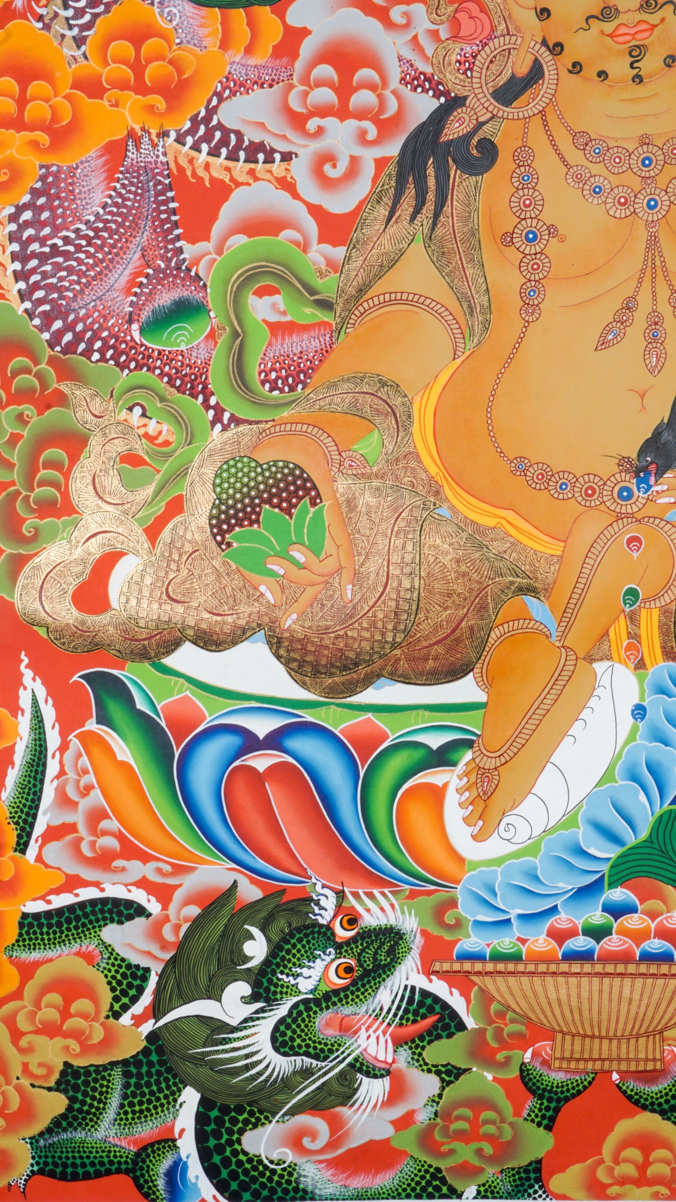 Genuine Tibetan Buddhist Zambala Thangka. Symbol of wealth, prosperity, and protection. Hand-painted with rich colors and details. Perfect for meditation, altar, or sacred space. Invites abundance and removes obstacles.