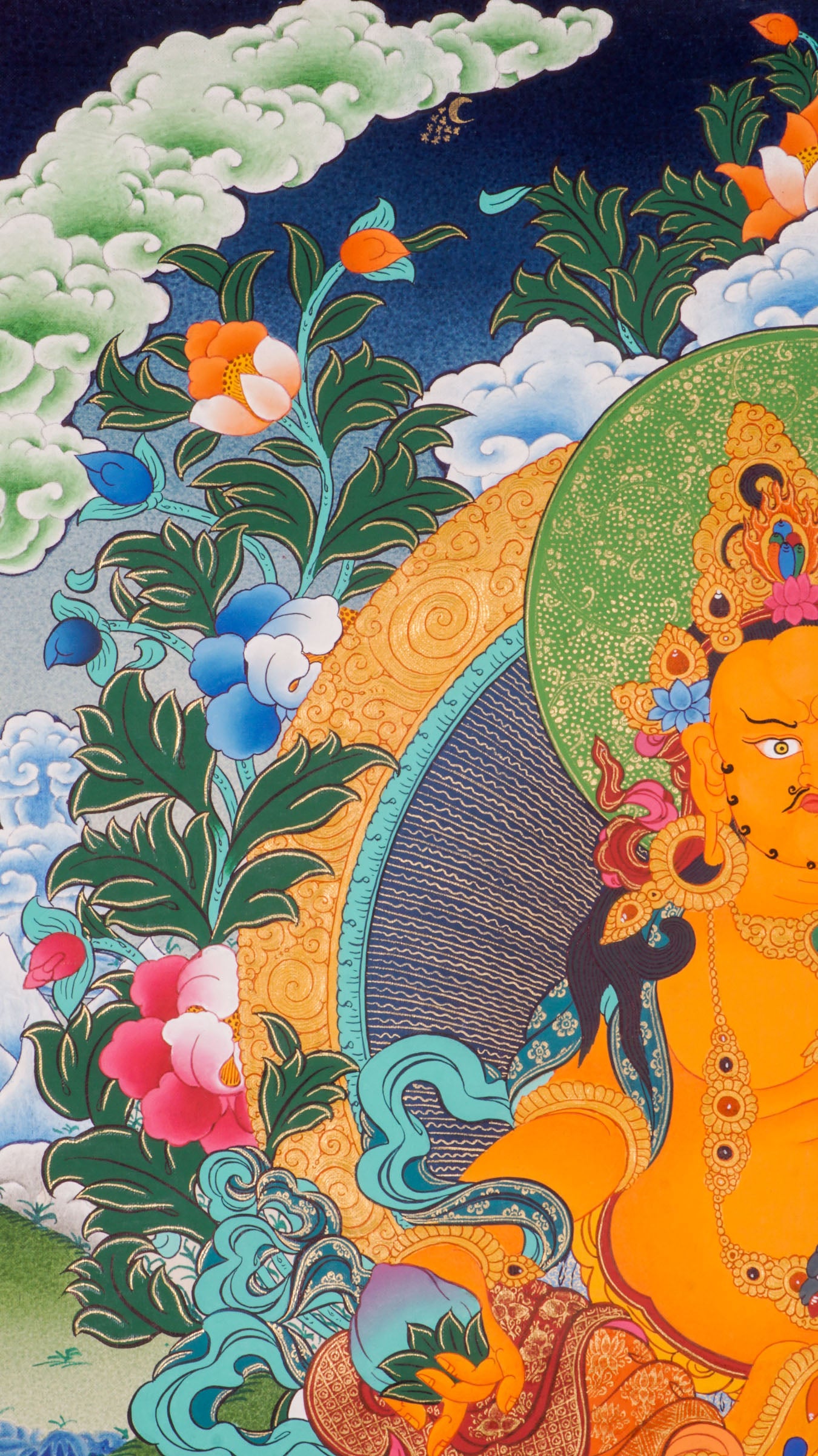 Zambala Thangka is a genuine Tibetan Buddhist artwork of the deity of wealth. It symbolizes prosperity, success, and spiritual protection. Ideal for meditation and home altars.