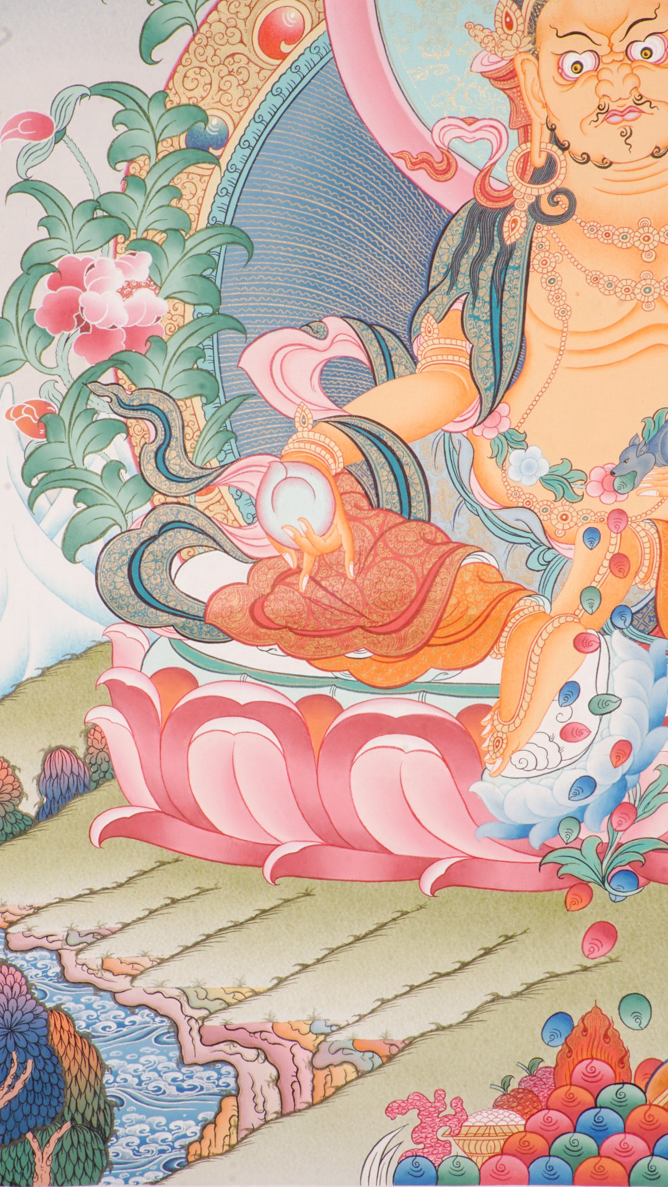 Zambala Thangka is a genuine Tibetan Buddhist artwork of the wealth deity. Hand-painted and vibrant, it symbolizes prosperity, protection, and removal of obstacles. Perfect for meditation, altar display, or as a meaningful gift to invite abundance and spiritual growth.