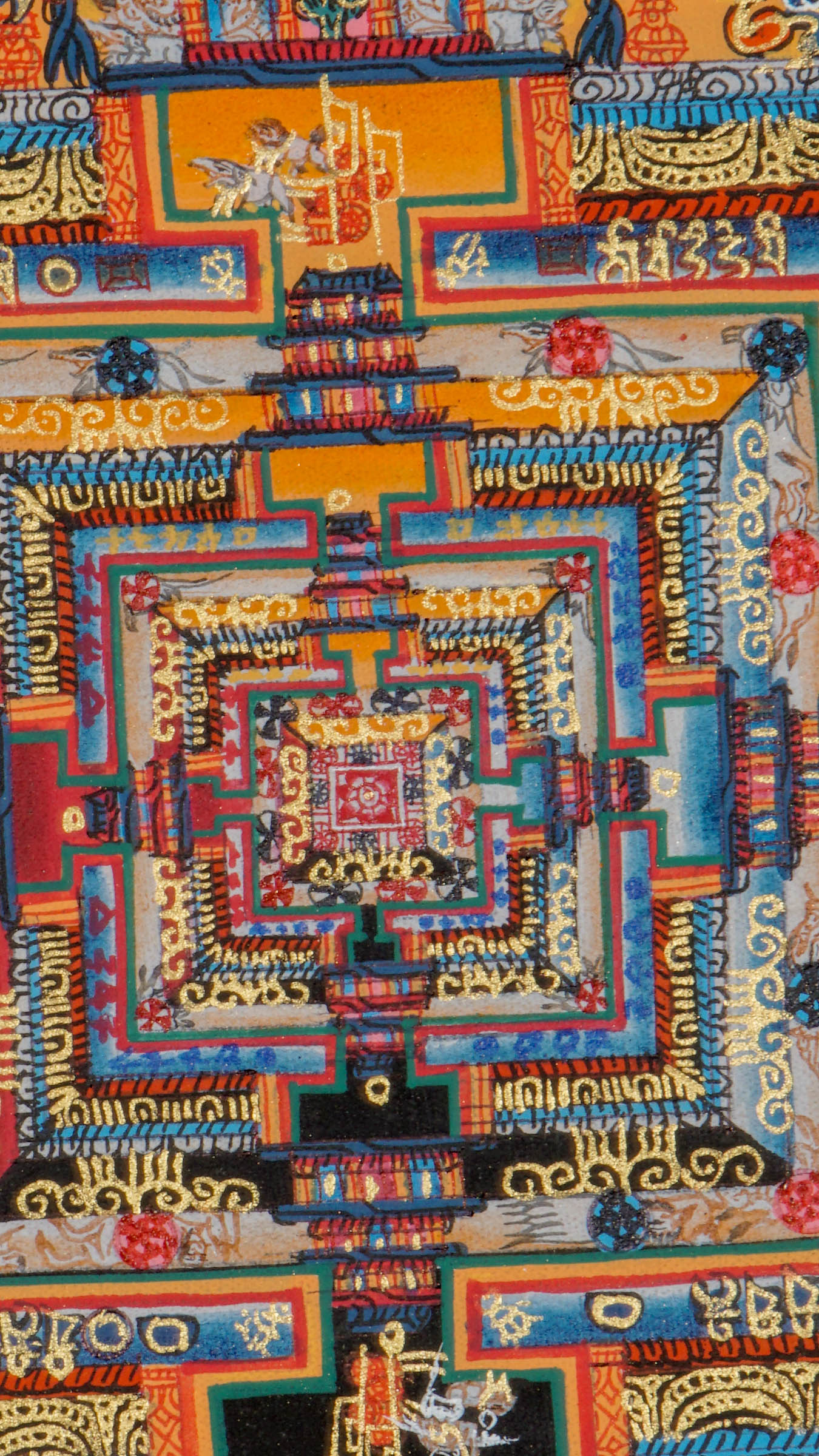 Kalachakra Mandala Thangka featuring the detailed Wheel of Time with vibrant colors and sacred symbols. This hand-painted piece highlights the five elements, Dhyani Buddhas, and numerous deities. Crafted on cotton canvas, it's perfect for meditation and spiritual decor.