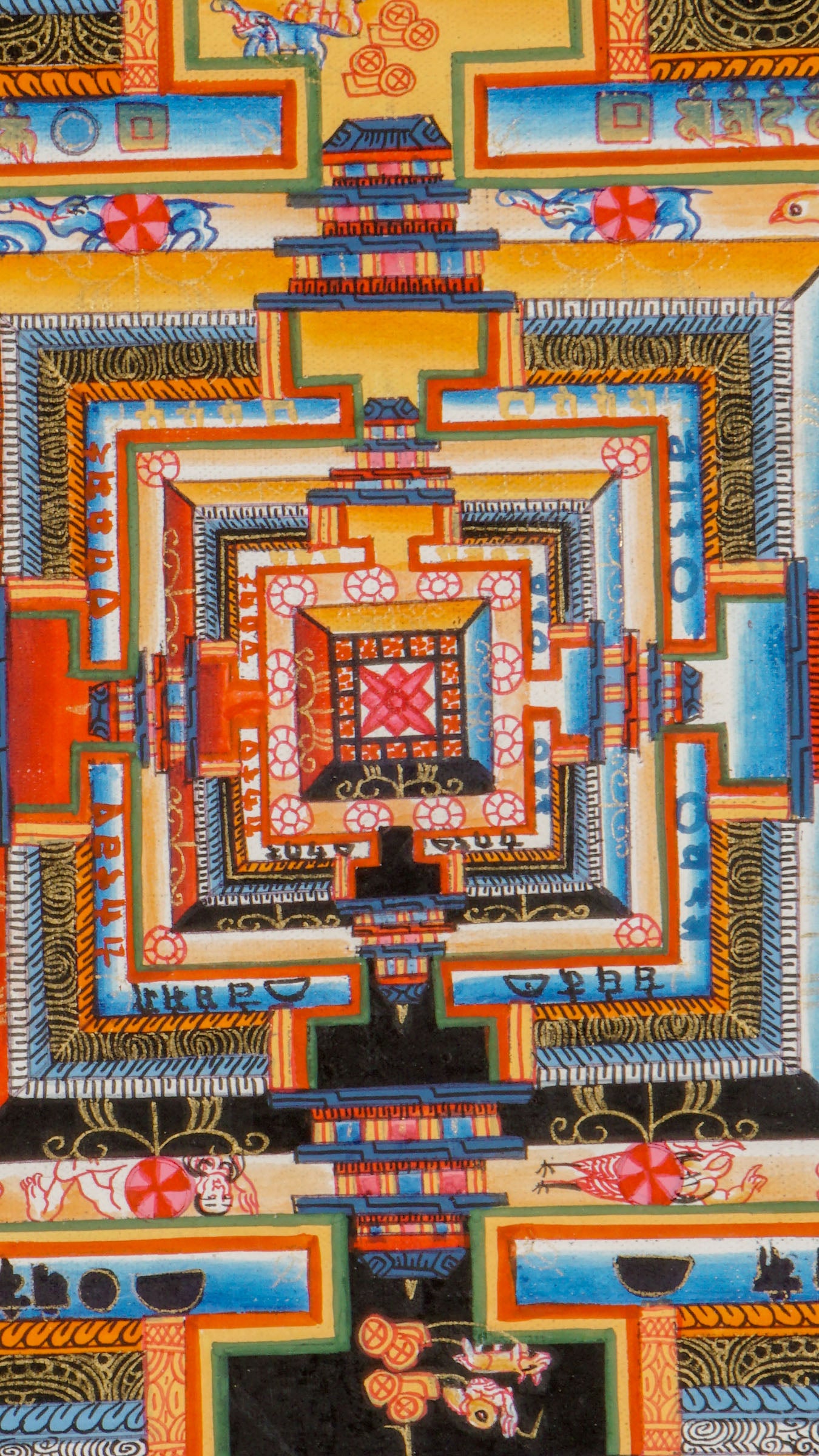Traditional Tibetan Kalachakra Mandala Thangka showcasing symbolic layers of time and universe, detailed with sacred geometry and rich color tones, created to deepen focus, reflection, and meditative awareness.