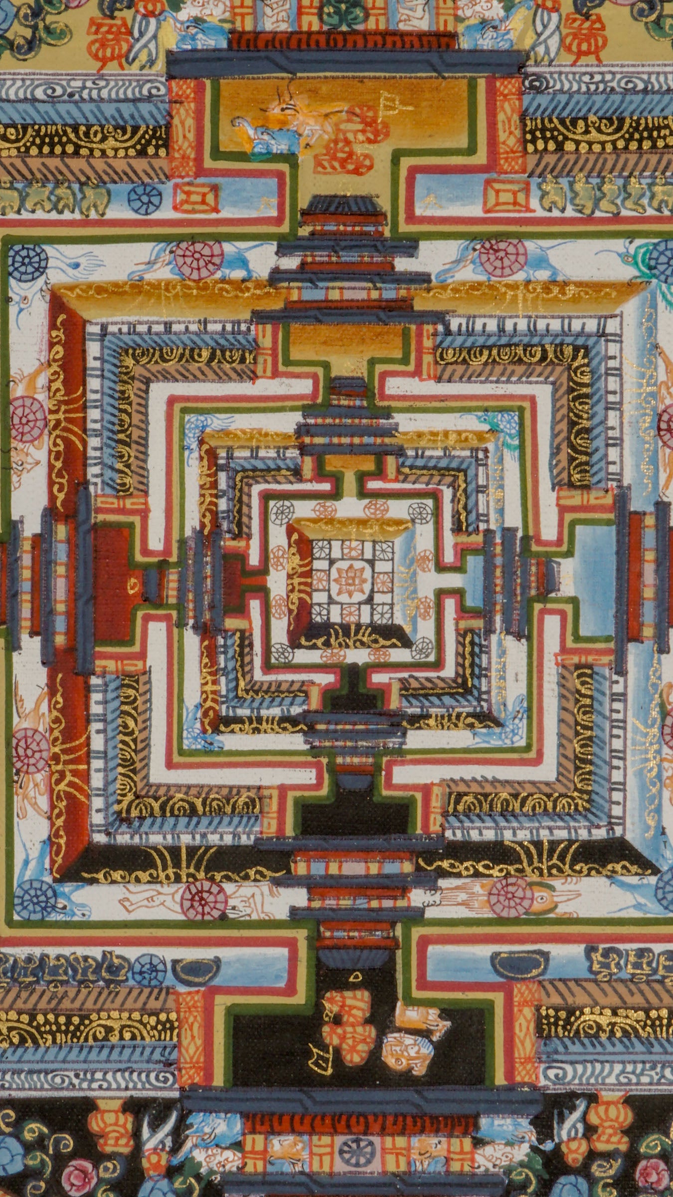 Kalachakra Mandala Tibetan Thangka showing Wheel of Time, a genuine Buddhist thangka used for meditation and spiritual practice.
