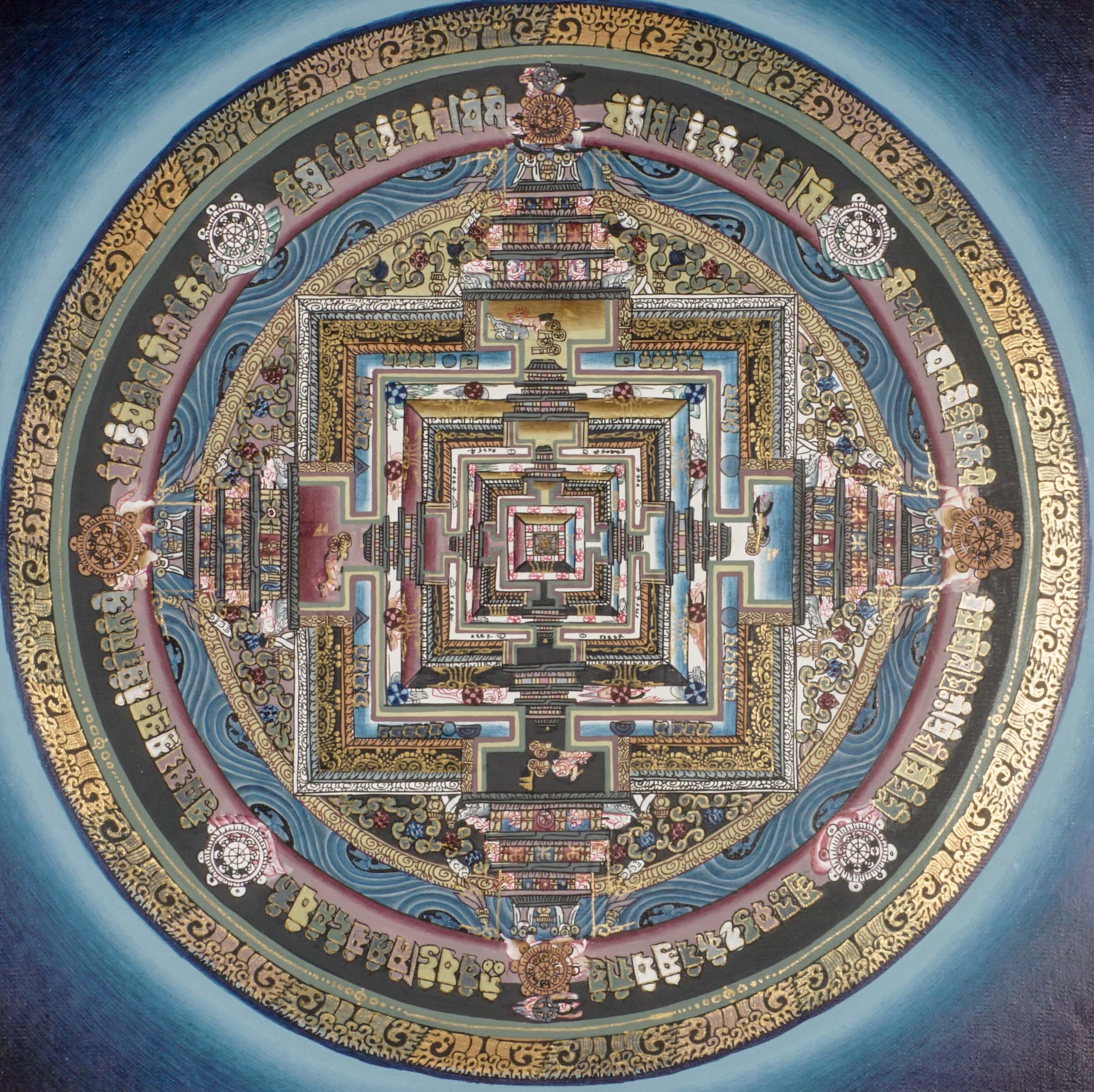 This Kalachakra Mandala Thangka is a Tibetan Buddhist thangka that represents the Kalachakra tantra through detailed mandala design. It supports meditation, spiritual focus, and serves as a genuine thangka for sacred or personal spaces.