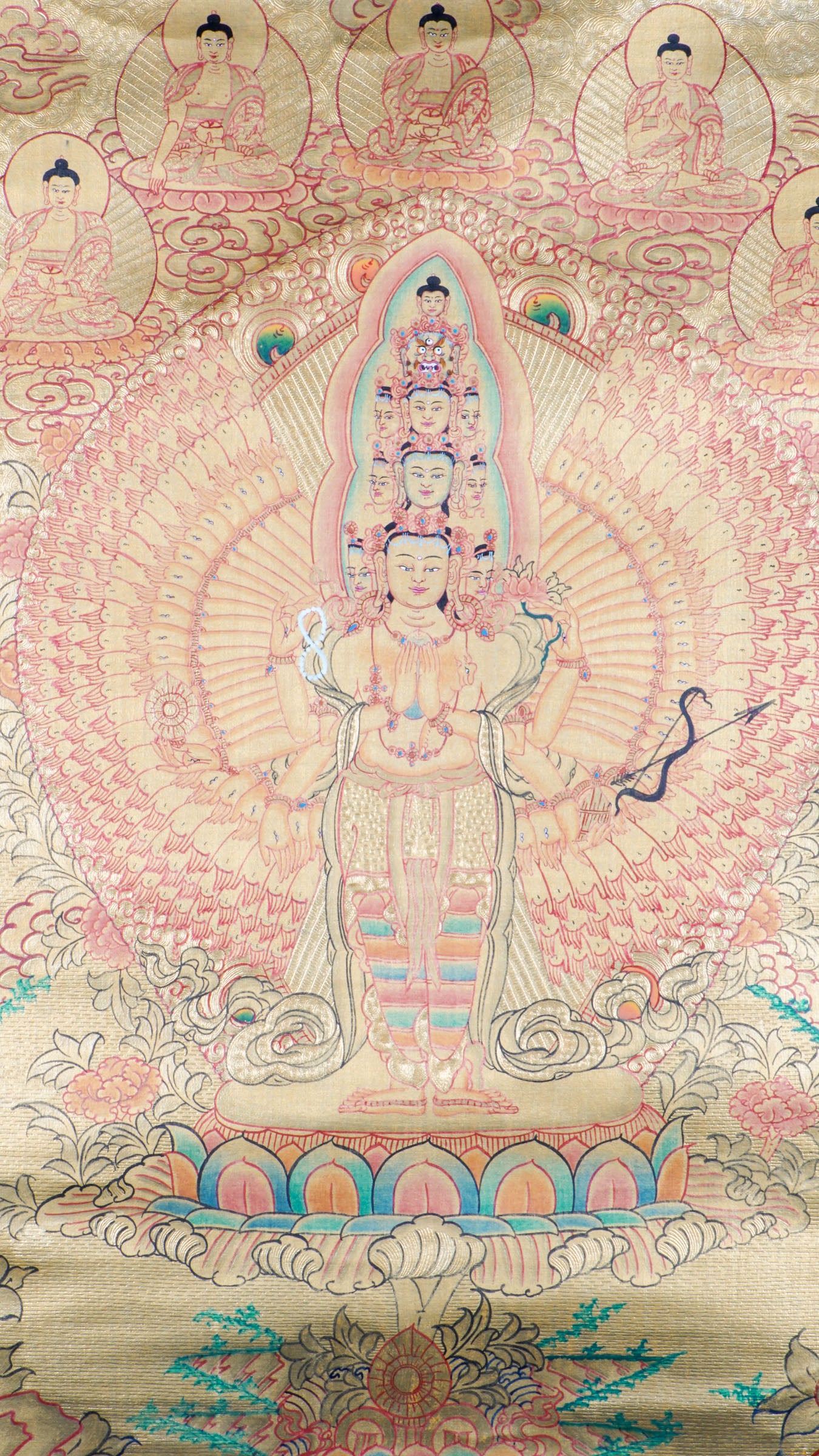 A genuine Tibetan Buddhism Thangka depicting Avalokiteshvara, the embodiment of compassion. Handcrafted with care, perfect for spiritual home decor. 