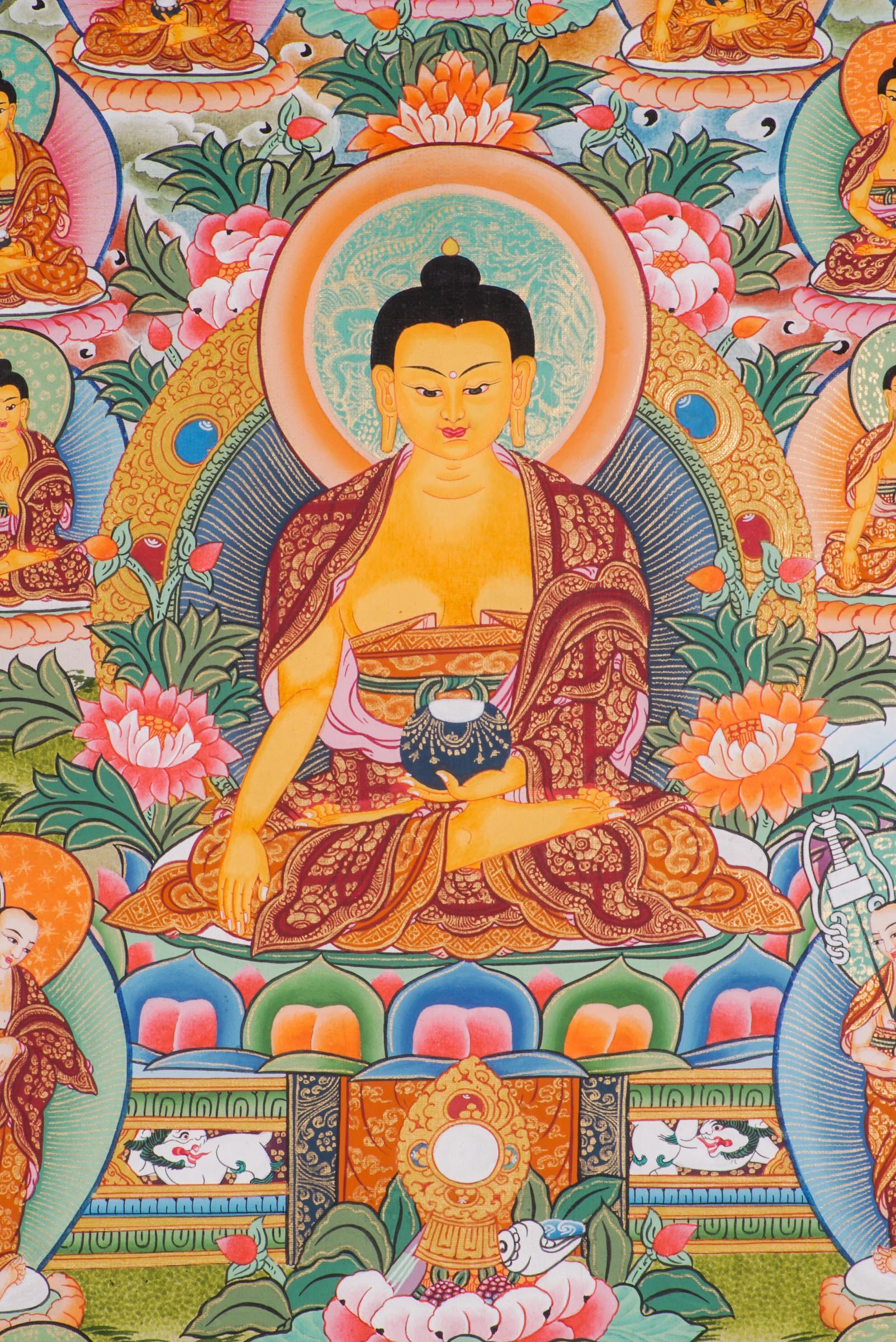 A sacred thangka art of 35 Buddha Buddha’s dedicated efforts to bring enlightenment, Handpainted in Nepal.
