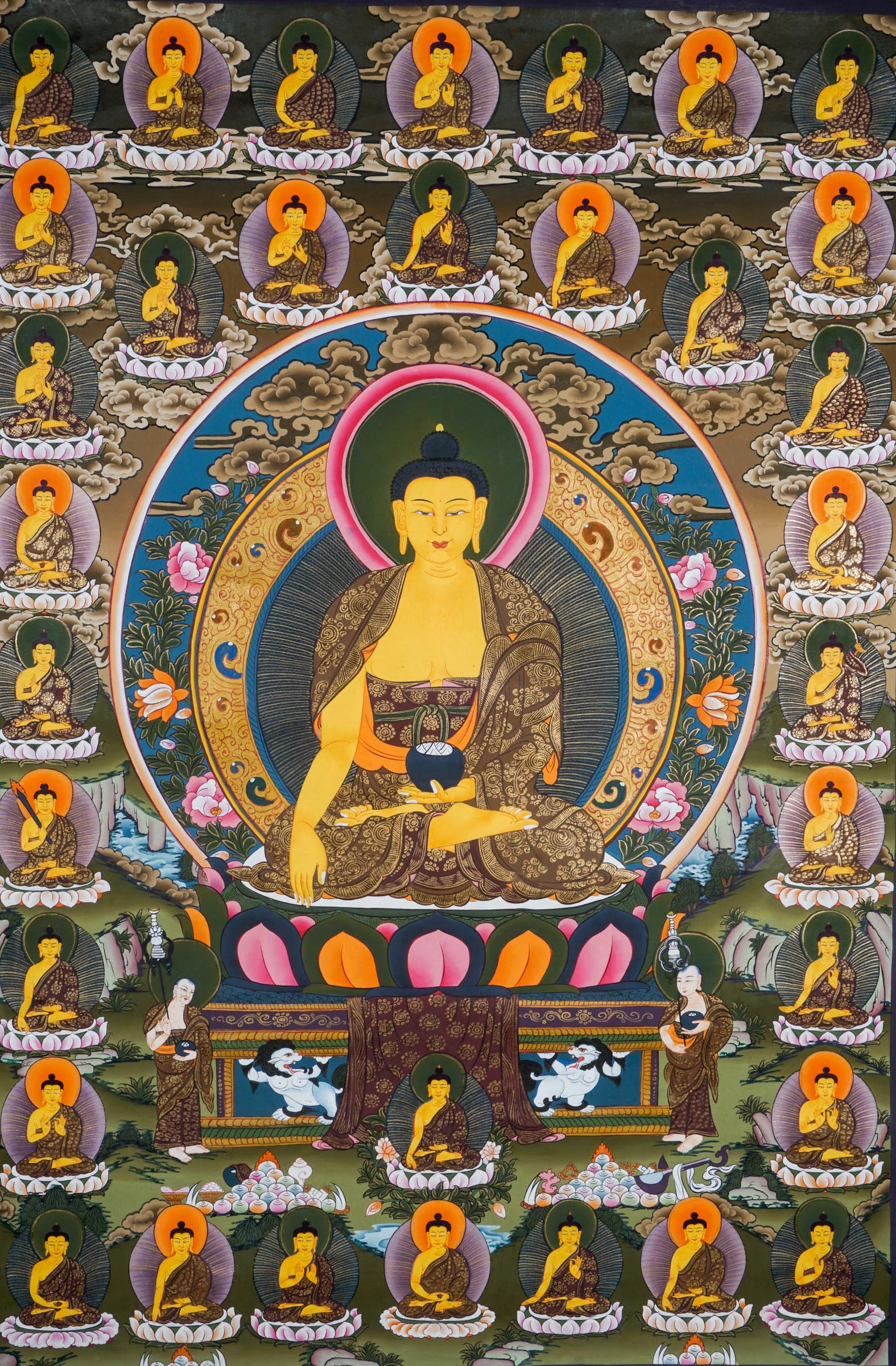 35 Confession Buddha Thangka - a beautifully hand-painted thangka art of 35 buddha in Nepal.