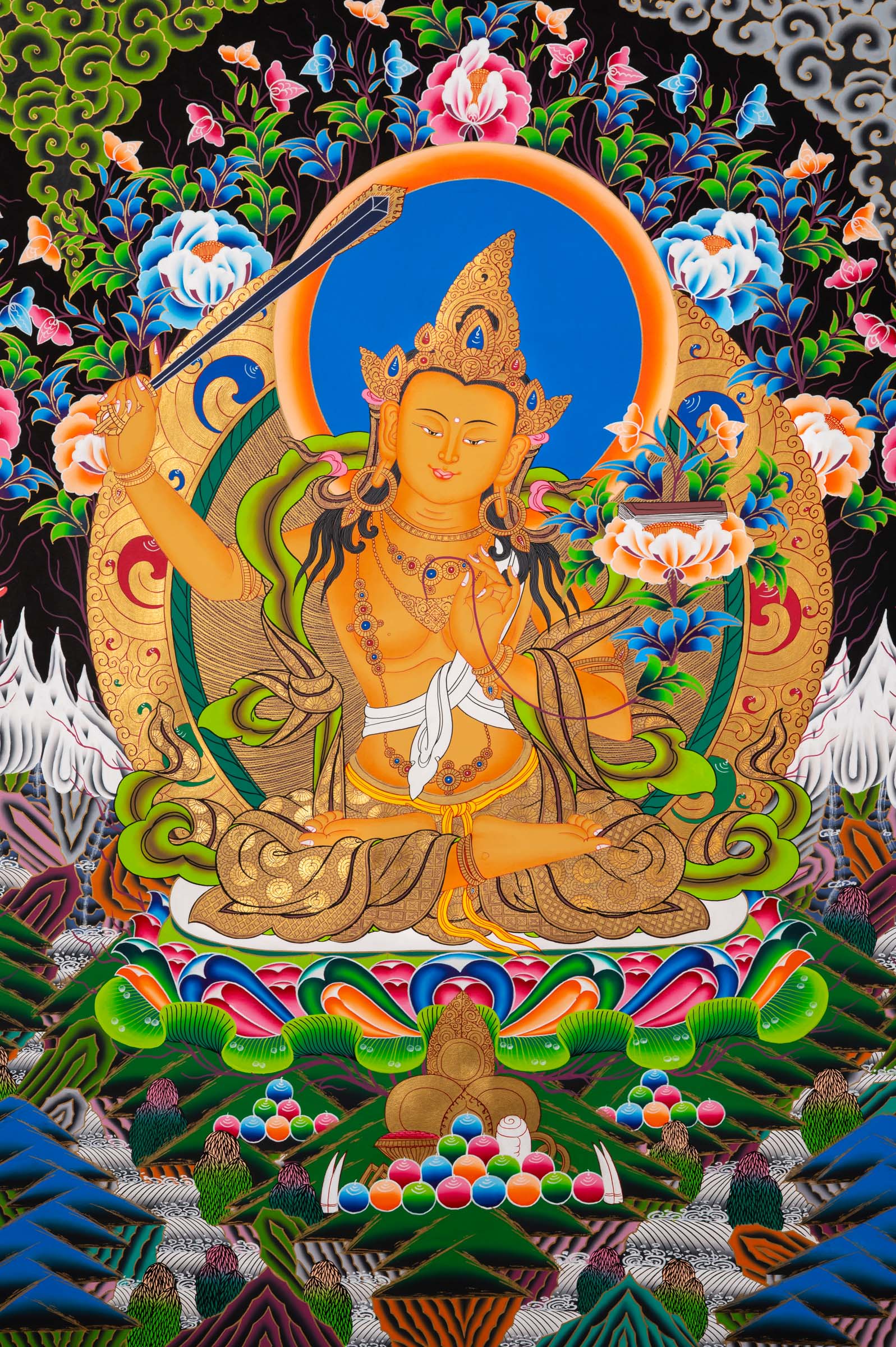 Manjushri Thangka -  the 5 Manjushri of 5 Direction for good luck