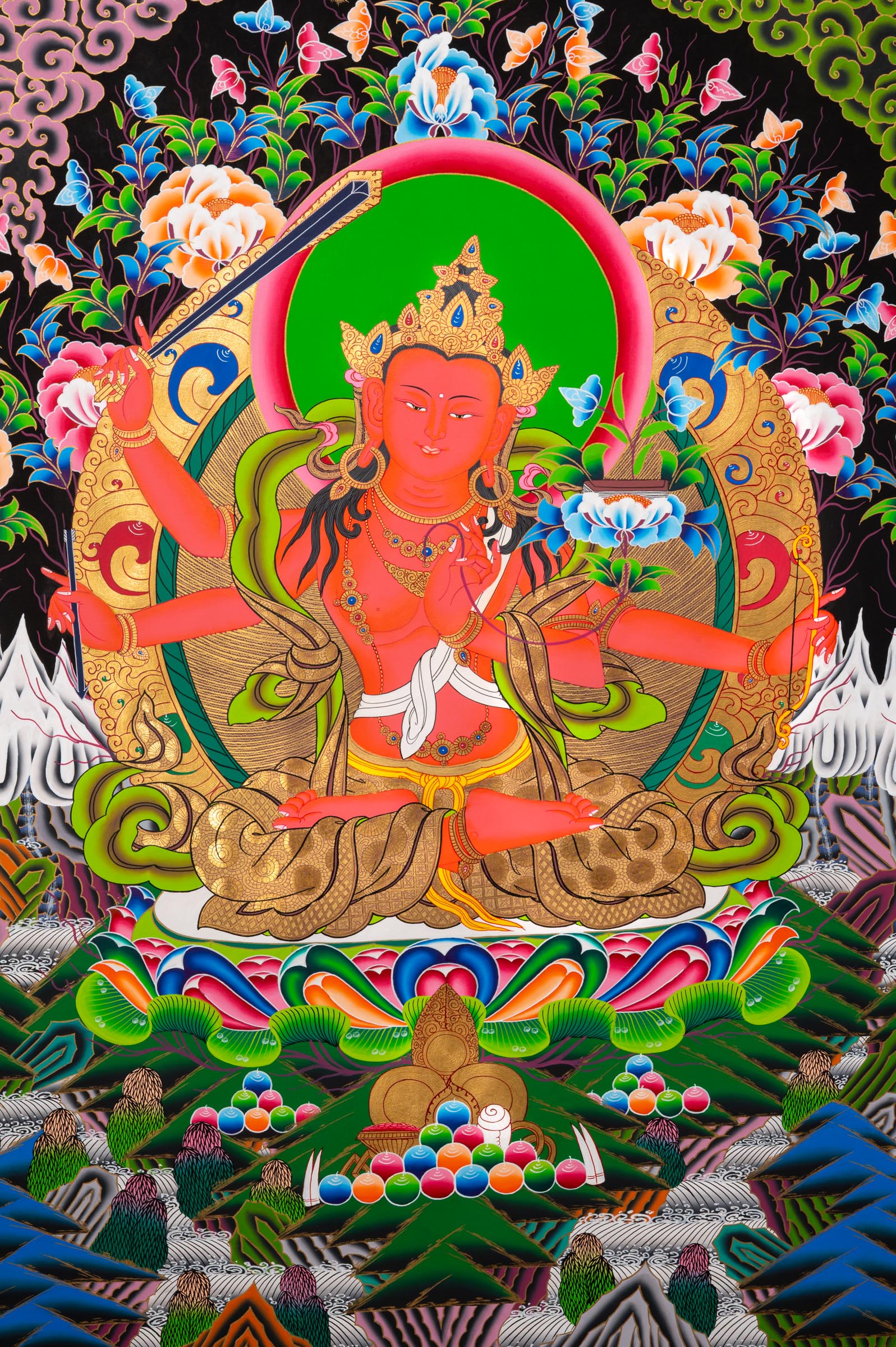 Manjushri Thangka -  the 5 direction manjushri Thangka art for good luck