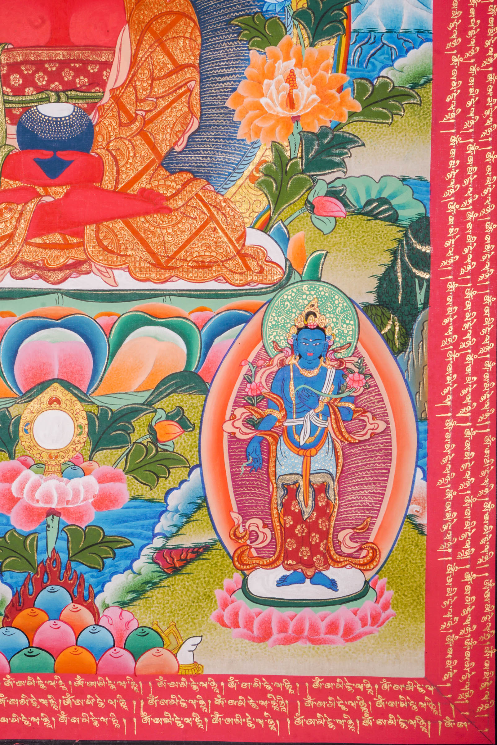 A sacred Amitabha Buddha thangka - The red color Buddha of Long life with the Mantra blessed on the Thangka art