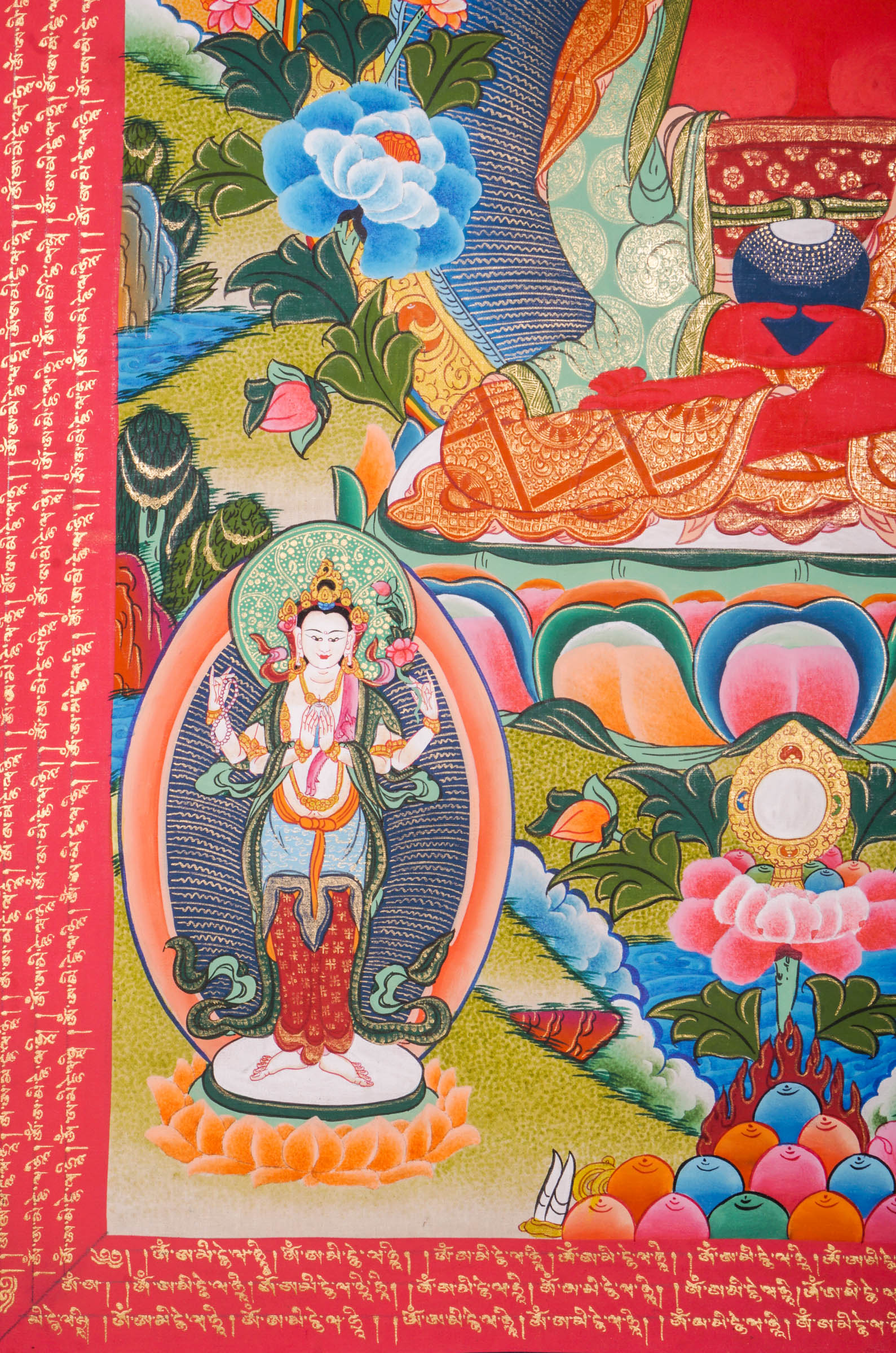 A sacred Amitabha Buddha thangka - The red color Buddha of Long life with the Mantra blessed on the Thangka art