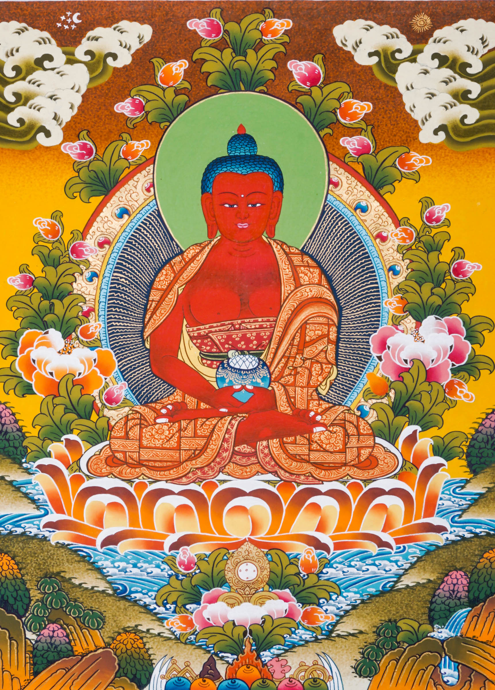 Amitabha buddha -  the Buddha of Infinite Light, is a revered figure in Mahayana and Pure Land Buddhism.