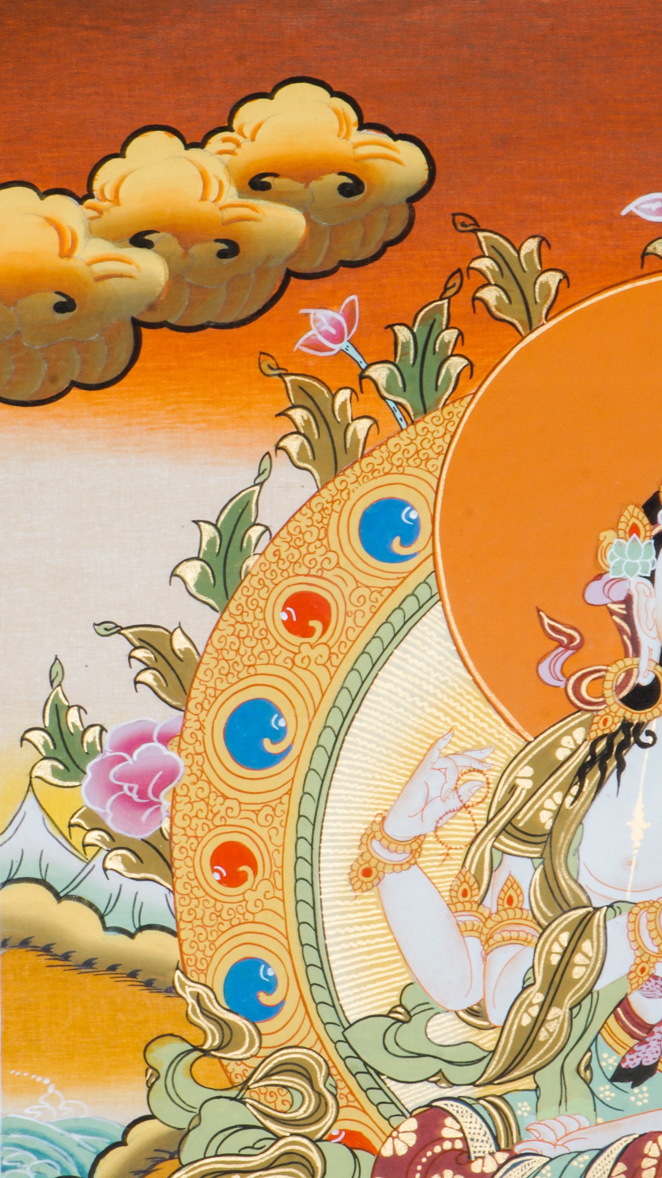 Hand-painted Chengresi Thangka representing the Bodhisattva who listens to the suffering of all living beings.
