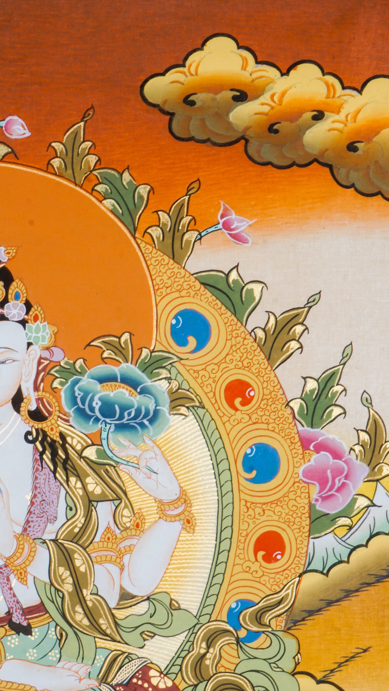 Hand-painted Chengresi Thangka representing the Bodhisattva who listens to the suffering of all living beings.