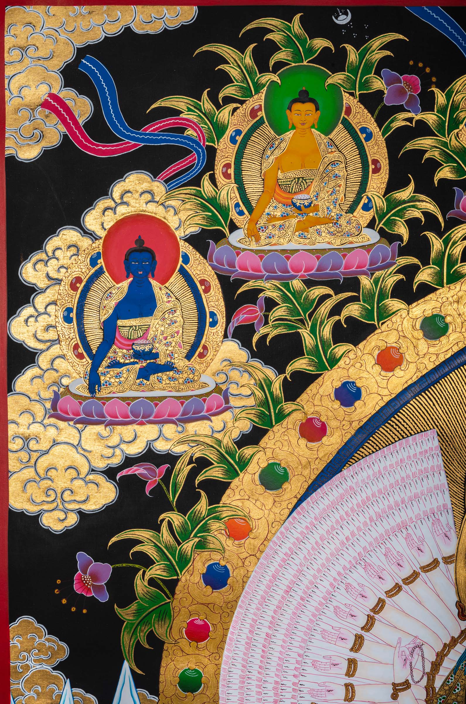 Open your heart to compassion with this exclusive Avalokiteshvara Thangka. Featuring the Bodhisattva with symbolic arms and sacred items, it brings compassion, peace and protection to your space. 